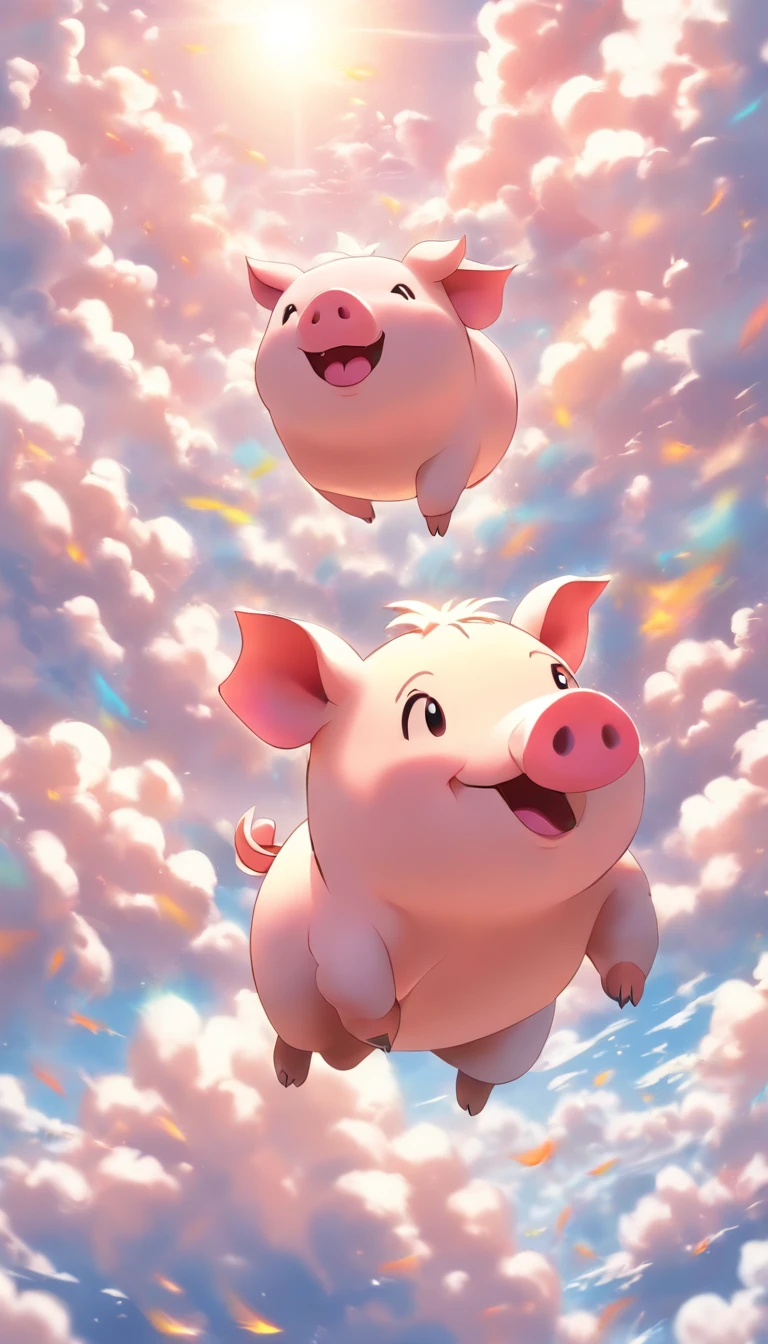 (best quality,4k,highres),(realistic:1.37),vivid colors,sharp focus,physically-based rendering,ultra-detailed,clouds made pig,lively sky,ocean of clouds,playful pig,fluffy clouds,pig-shaped clouds,puffy white clouds,piggy in the sky,sunny sky,blue sky,white clouds,smiling piggy,joyful pig