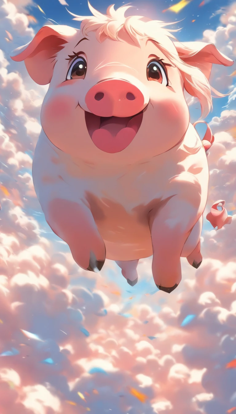 (best quality,4k,highres),(realistic:1.37),vivid colors,sharp focus,physically-based rendering,ultra-detailed,clouds made pig,lively sky,ocean of clouds,playful pig,fluffy clouds,pig-shaped clouds,puffy white clouds,piggy in the sky,sunny sky,blue sky,white clouds,smiling piggy,joyful pig