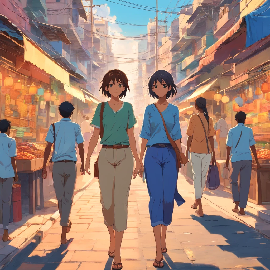 Beautiful women walking in street of india in short shirt