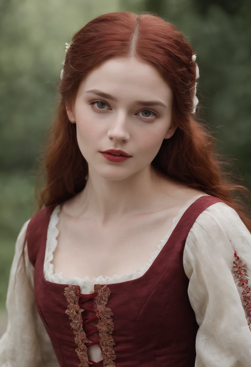 (((A deep reddish wound runs through his left cheek))) teint clair, woman about 19 years old, cheveux blancs naturels, Yeux verts distinctifs, Wearing kohl, mince et gracieux, beau, Candlelight in a medieval setting, Mise au point ultra nette, Realistic shooting, Medieval women's clothing, Tetradic colors (cicatrice:1.4)