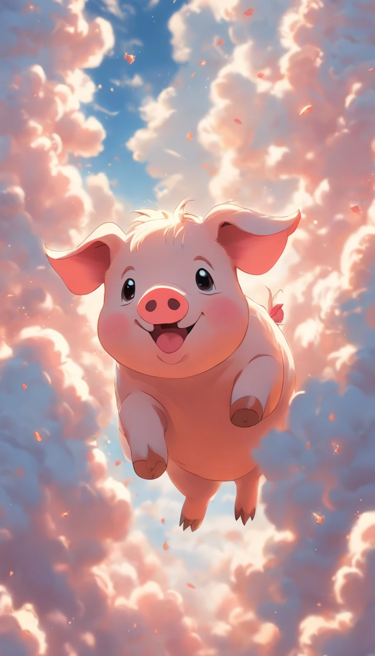 (Best quality,4K,A high resolution),(Realistic:1.37),Vivid colors,Sharp focus,Physically-based rendering,Ultra-detailed,Cloud makes pigs,Lively sky,Sea of Clouds,Naughty pigs,Fluffy clouds,Pig-shaped clouds,puffy white clouds,Piglet in the sky,Blue sky,White clouds,Smiling piglet,Happy pig