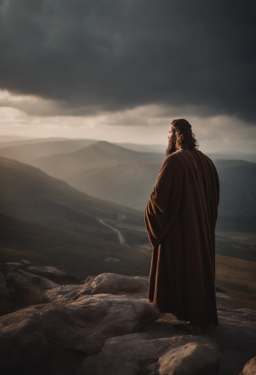 Prophet Elijah with a robe in his hand on top of a mountain