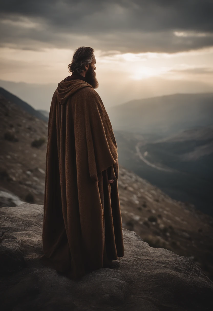 Prophet Elijah with a robe in his hand on top of a mountain