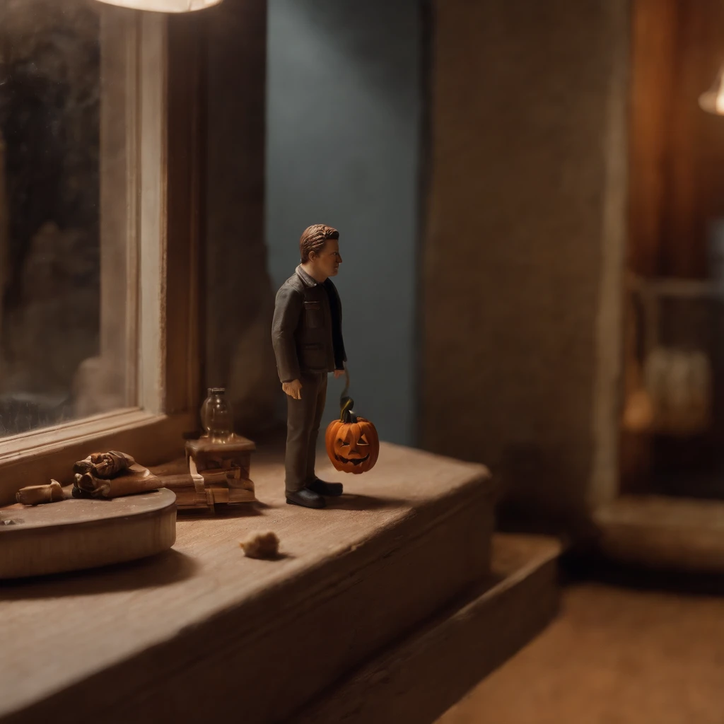 DIORAMA, der Film (Halloween_Michael Myers)Diy_MiniaturHaus, zimmer detailiert,,dunkel,gloomy,Spukhaus,creepy atmosphere,,erschreckend,Scharfes Messer,three-storey mini-house,Miniatur-Zimmer,Tod,Thriller,Geheimnis,gruselige Beleuchtung,Spannender Soundtrack,Horrorfilm-Set,makabre Details