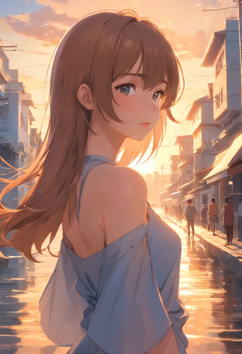 Unbeatable masterpiece, surreal 8K, Perfect artwork, Super Detalhe, best quality, masterpiece 4K wallpaper aesthetics, master part, Obra premiada, Arte Oficial, Cinematic lighting. (Great work: 1.3), (best quality: 1.1) (master part: 1.3) This is a masterpiece of female portraiture and is considered a masterpiece. The girl in the painting is charming, maravilhoso e encantador. His face is delicate, her lips are delicate and soft, she's richly dressed, Seu acabamento em ouro branco brilha, and her hair is carefully trimmed, como se fosse uma obra de arte perfeita. A menina tem um peito achatado e pernas longas e elegantes. The background is a sunny sea, com ondas batendo contra o recife, como se misturasse com a sensualidade das mulheres, presenting a dynamic and seductive visual effect. _v47:1≫。