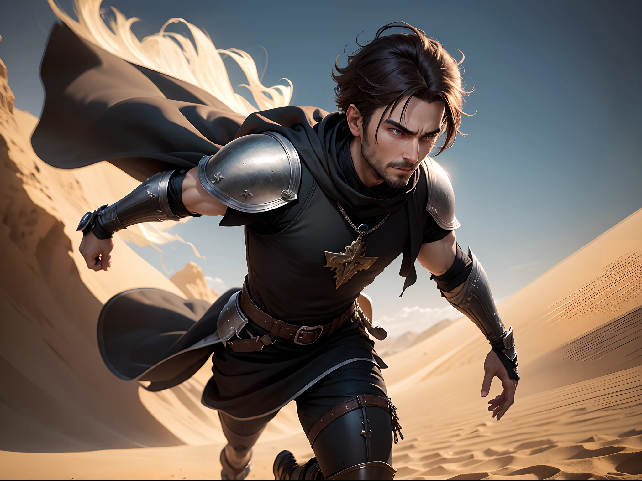 Feiticeiro com espada D&D chamas azuis masculinas.