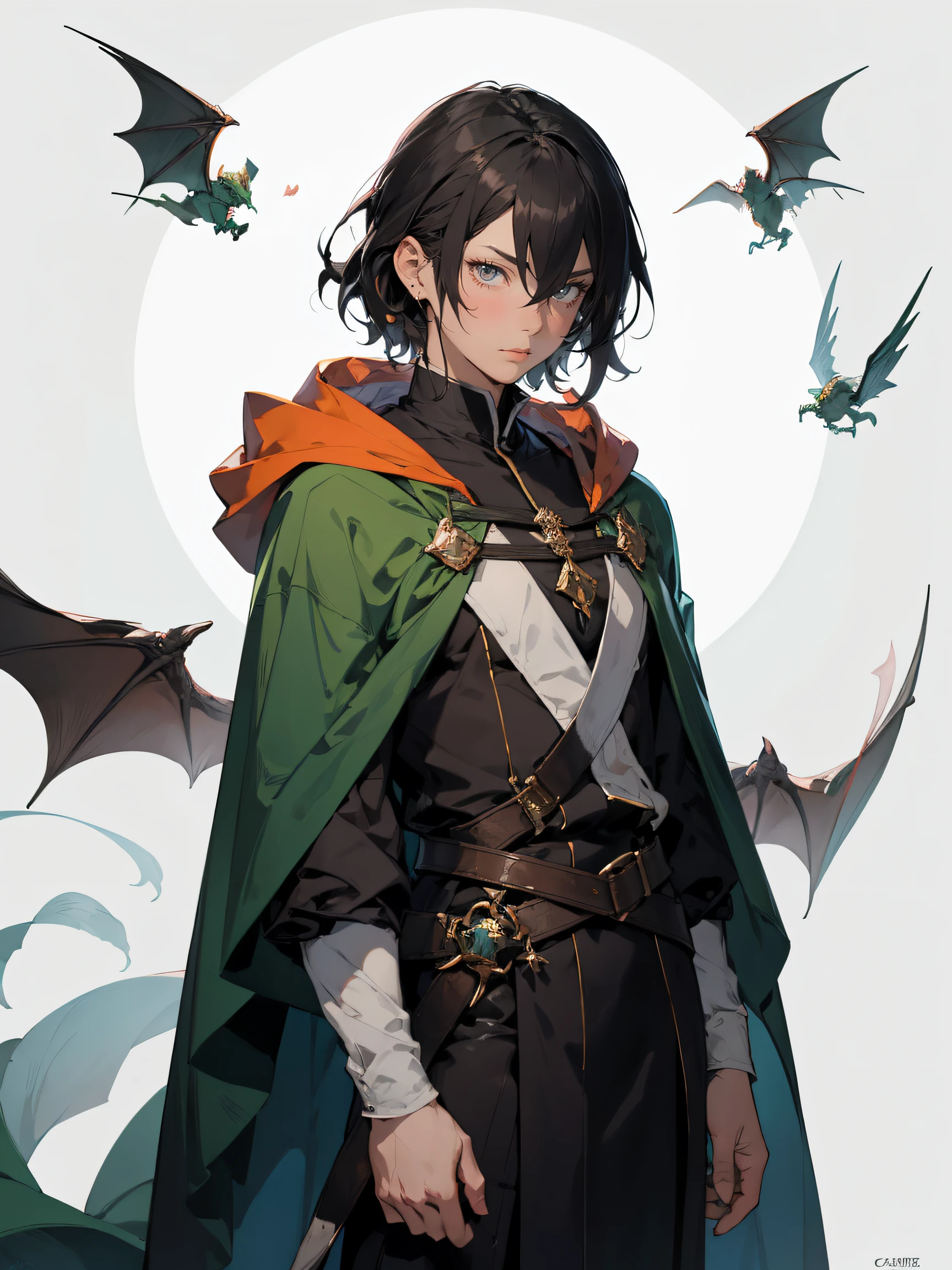 Anime - Stylistic image of a man in a green cloak and a green cape, casimir art, Beautiful androgynous prince, handsome guy in demon killer art, picture of a male cleric, official character illustration, Delicate androgynous prince, inspired in kris from deltarrune, offcial art, official character art, dressed like a cleric