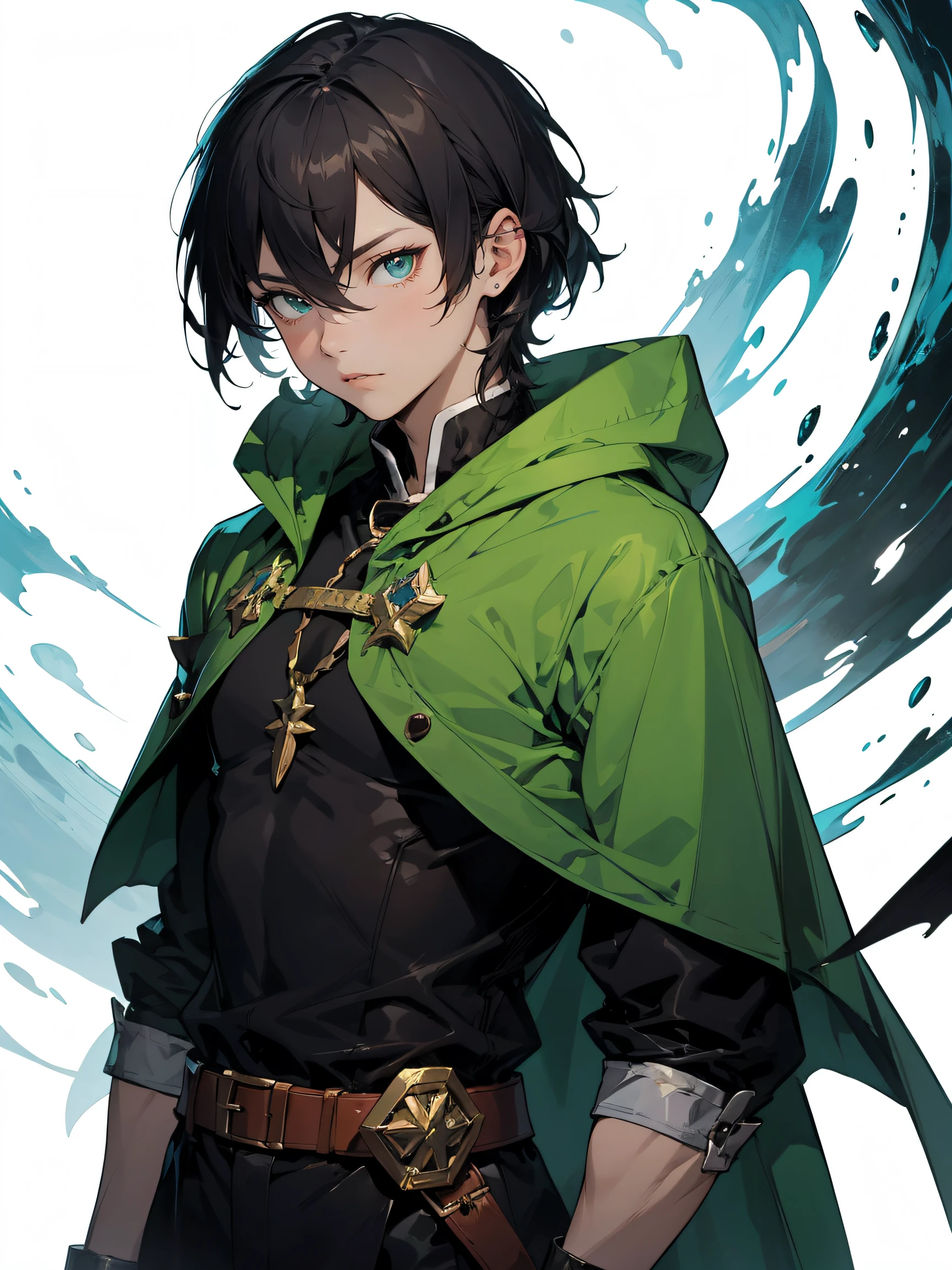 Anime - Stylistic image of a man in a green cloak and a green cape, casimir art, Beautiful androgynous prince, handsome guy in demon killer art, picture of a male cleric, official character illustration, Delicate androgynous prince, inspired in kris from deltarrune, offcial art, official character art, dressed like a cleric