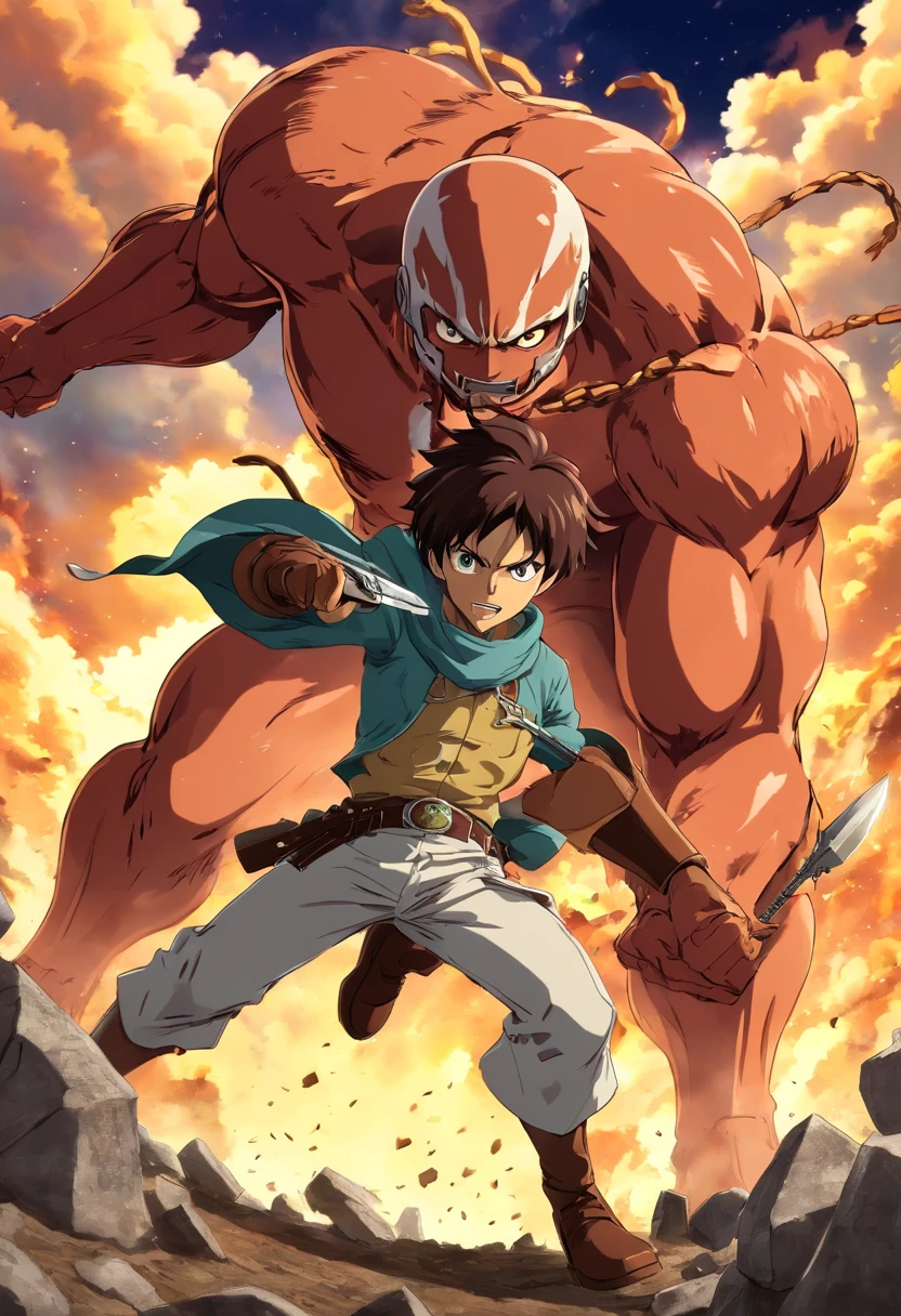 estilo cartoon,Uma foto tirada de um videogame mostra um homem de capacete e um capacete com uma arma, afro samurai animes style, de overlord, Epic anime, estilo anime afro samurai, from attack on titan, joseph joestar, Jotaro vs Dio, Captura de tela do anime Guro, captura de tela de um anime de 2012, (Attack on Titans anime)