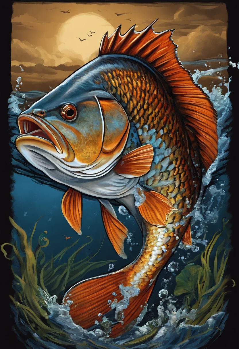 redfish hooked on  a fishing hook ,createPrintT-shirt("Djorbas", "black", "white", "Arial", 24