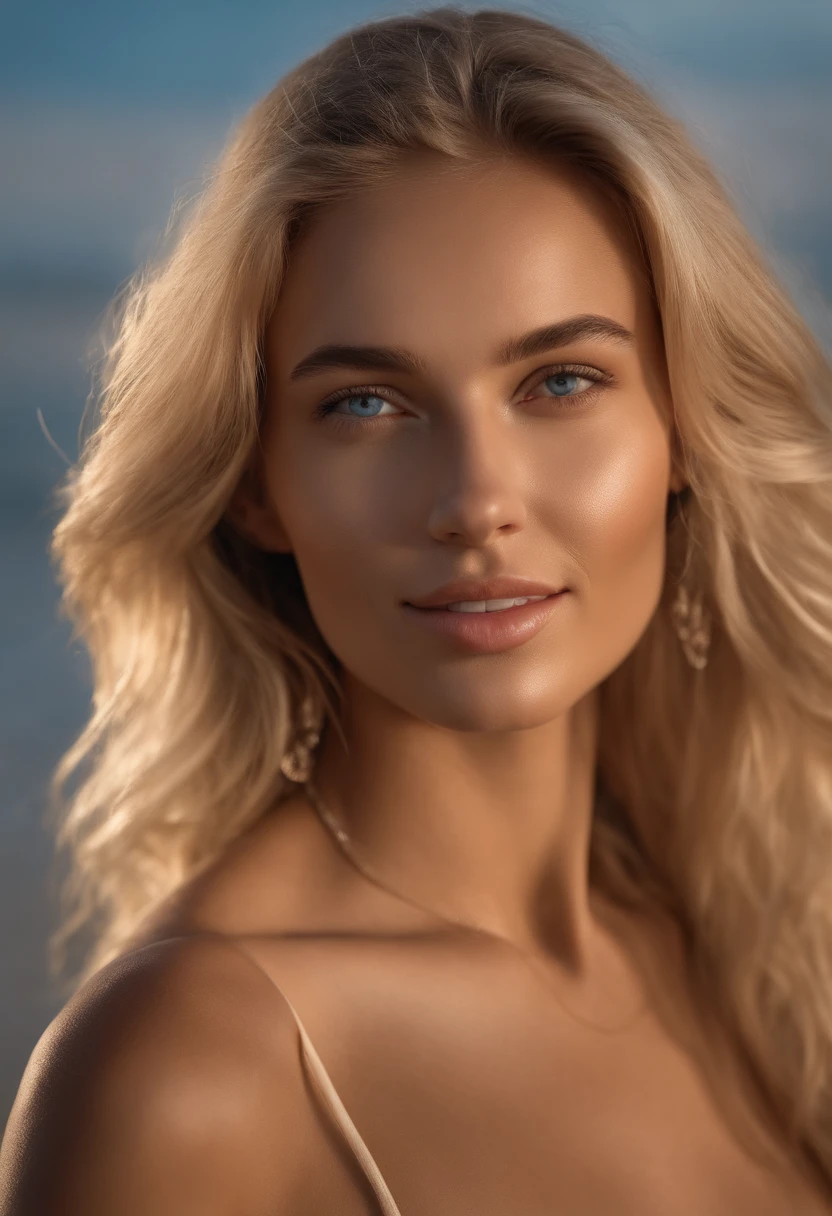 RAW, analog, Nikon Z 85mm,((best quality)), ((masterpiece)), ((realistic)),far fromthe camera image, gorgeous russian woman, blond, 18 year old, posing in a beach, wearing bikini, smile with teeth showing, ((medium breasts)), intricate details, highly detailed, sharp focus, professional, 4k, god rays, hand model, stunning blue eyes, petite,strong chin big ramus dnot defined jawline huge strong cheekbones highset cheekbones big eyes. great face projection highres, detailed facial features, high detail, sharp focus, smooth, extremely detailed, photo_\(ultra\), photorealistic, realistic, post-processing, max detail, roughness, real life, ultra realistic, photorealism, 8k uhd, SEMI-SILHOUETTE light, slavic face, long blond hair, beautiful hair, real face face