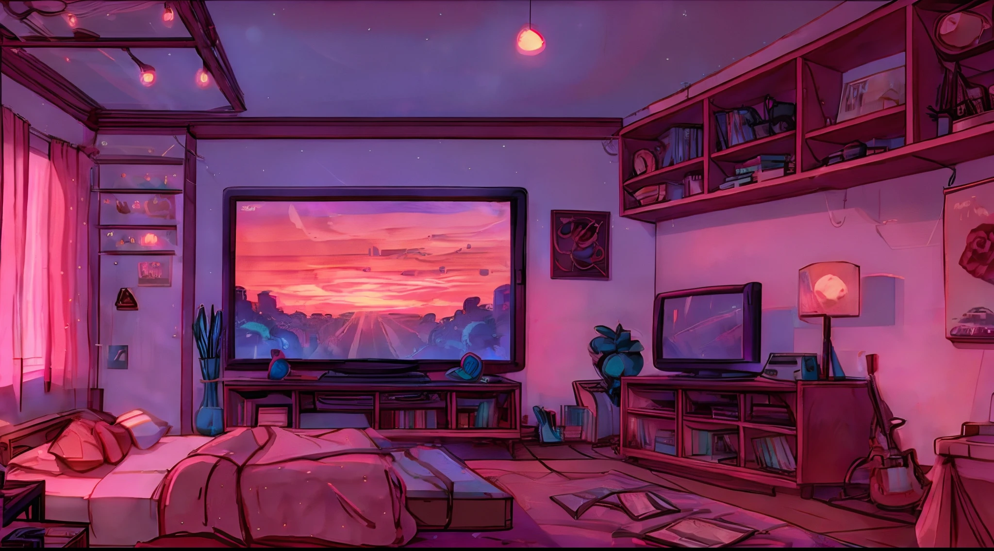 Rose sky, bedroom, Lofi vibe, tv & videogames, guy