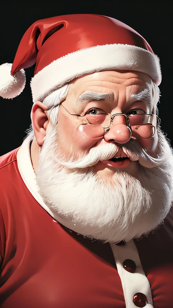 (best quality,highres,realistic:1.37),cute Santa Claus with big eyes,chubby,obese,short, wearing red clothes,black boots,bearded,white hair,happy face, friendly,joyful