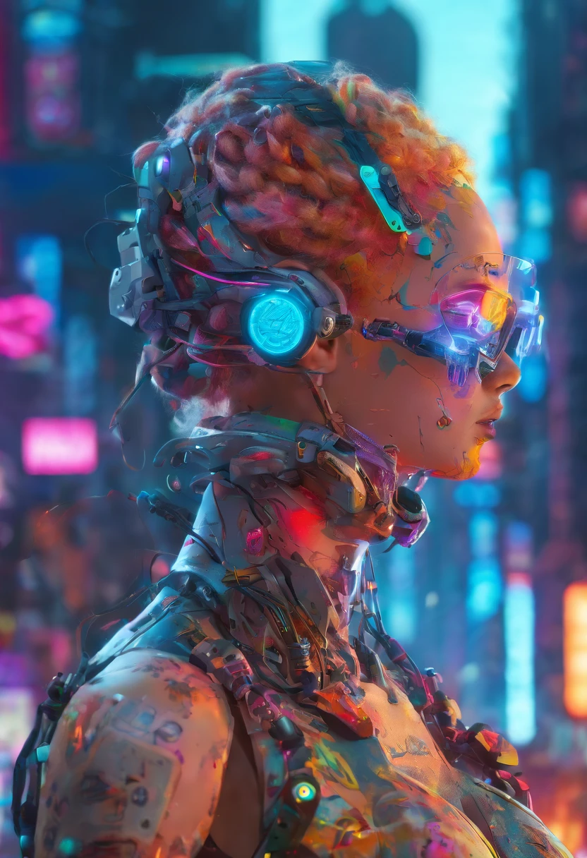 (highly detailed: 1.2), (canon EOS R6 best quality: 1.2), (8k: 1.0), (emb-rrf-low: 1.0), (lots of large black tattoos on cybernetic head open in the middle showing the inside, detailed face, hyper detailed eyes and wearing hi-tech sunglasses with holographic display 1.2), sharp focus (awarded photo: 1.2), (subsurface scatter: 1.2), (subsurface scatter: 1.2). 1.1) (a beautiful ultra-detailed cyborg: 1.2), ( hyper-detailed hair: 1.2), (wonderful body: 1.2), (full body: 1.2), (dynamic stance :1.2), neon glow, (detailed cybernetic eyes:1.1), close-up (hyperrealistic:1.2), rpg, CyberPunk 2077 style, dramatic lighting, (highly detailed futuristic cityscape:1.2), (sci-fi: 1.2). 1.2), professional portrait photography, by wlop greg rutkowski jeffrey simpson alphonse mucha