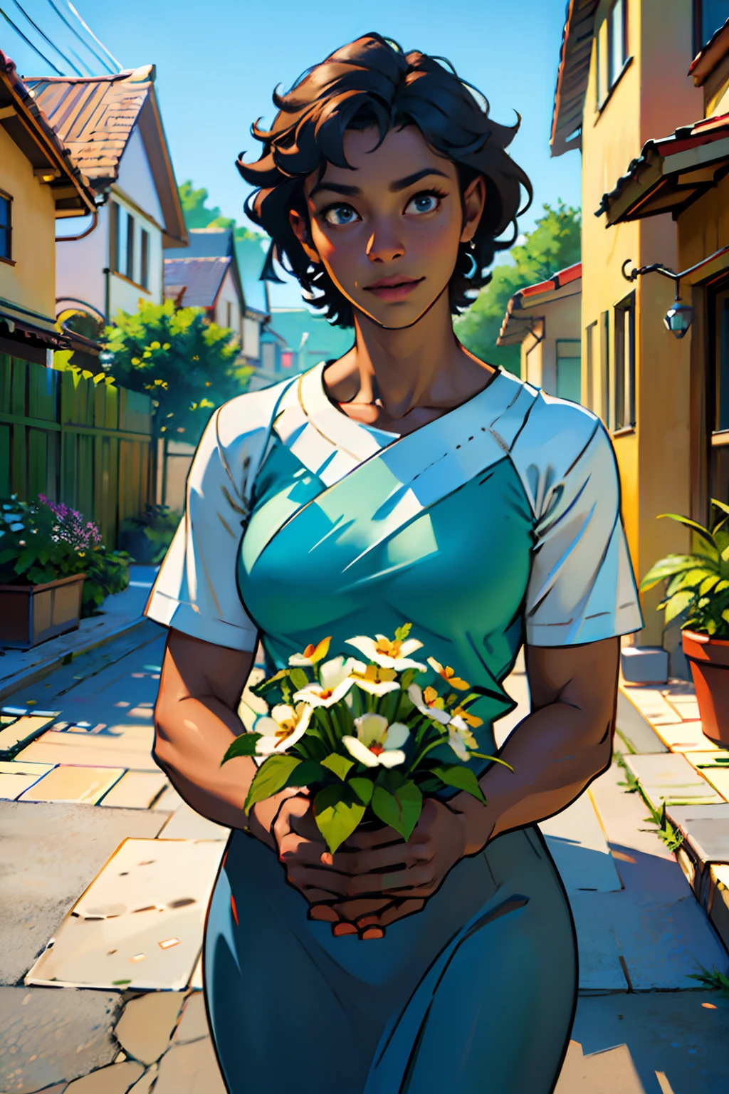 (best quality,4k,8k,highres,masterpiece:1.2),ultra-detailed,(realistic,photorealistic,photo-realistic:1.37),A dark skinned family,arms opened,waving hands,friendly and welcoming gestures,house in the background,summer daytime light,happy and nurturing mood,nourishing atmosphere,character design