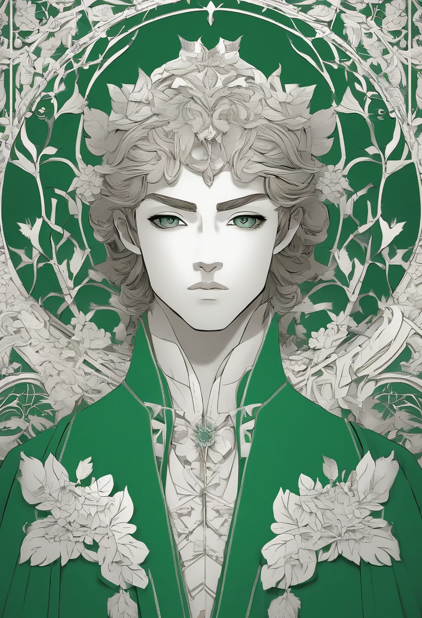 Anime - Stylistic image of a man in a green cloak and a green cape, casimir art, Beautiful androgynous prince, handsome guy in demon killer art, picture of a male cleric, official character illustration, Delicate androgynous prince, inspired in kris from deltarrune, offcial art, official character art, dressed like a cleric
