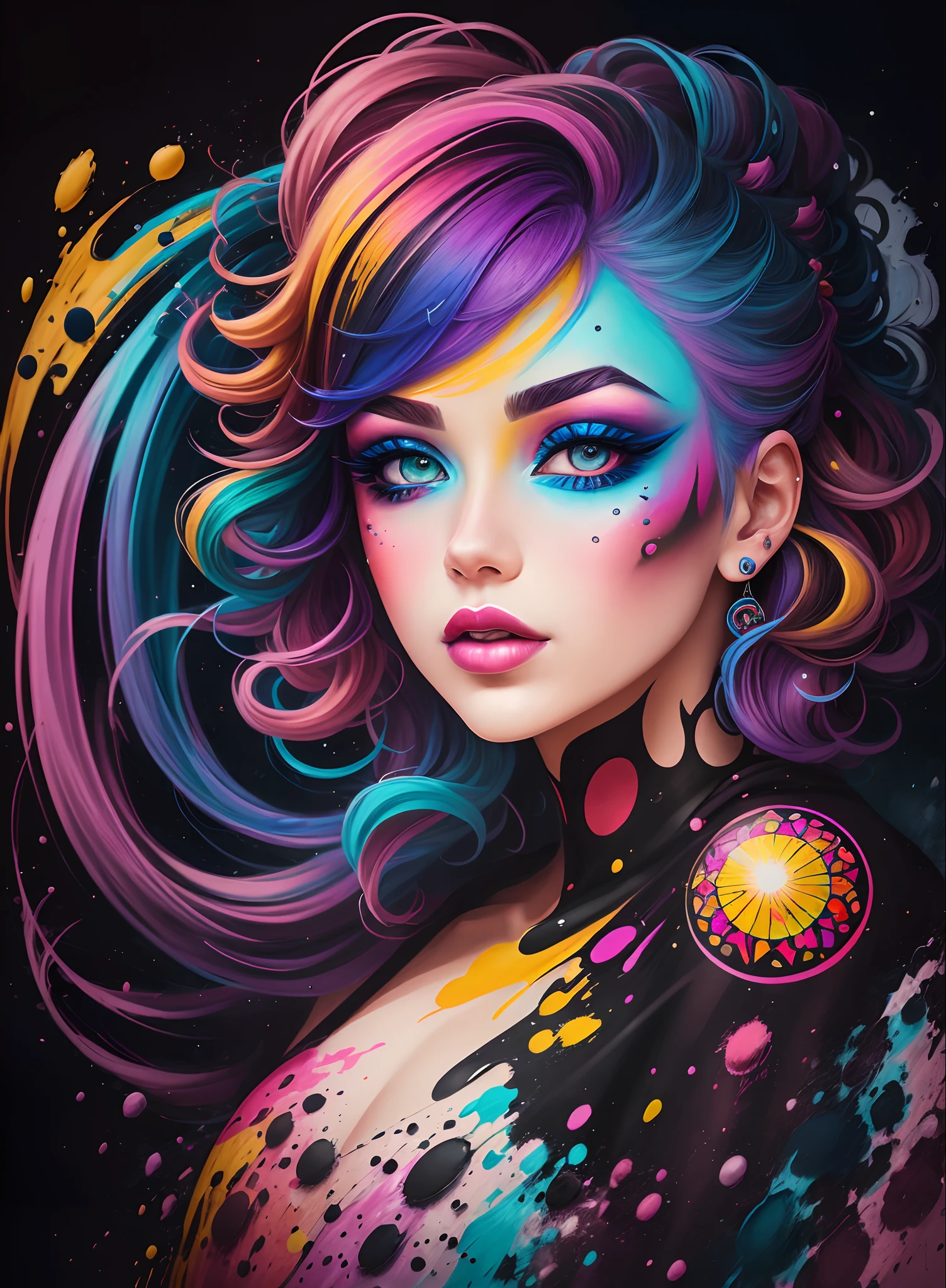 (level difference:1.8),(Paint colliding and splashing on the canvas),(depth of field),1girl's side face blends into it,((side face)),open mouth,(liquid paint rainbow hair:1.1) made of paint and defies gravity,thick flowing,(paint splatter:1.3),Liquid state,stunningly beautiful, masterpiece, detailed background,ultra high quality model, ethereal background,abstract beauty, explosive volumetric, oil painting,heavy strokes,Romantic lighting,Sub-Surface Scatterring,lens 135mm,f1.8,glow,8k,high resolution, dreamy,ray tracing,hdr,god rays, body full hight, naked, middle sized breasts