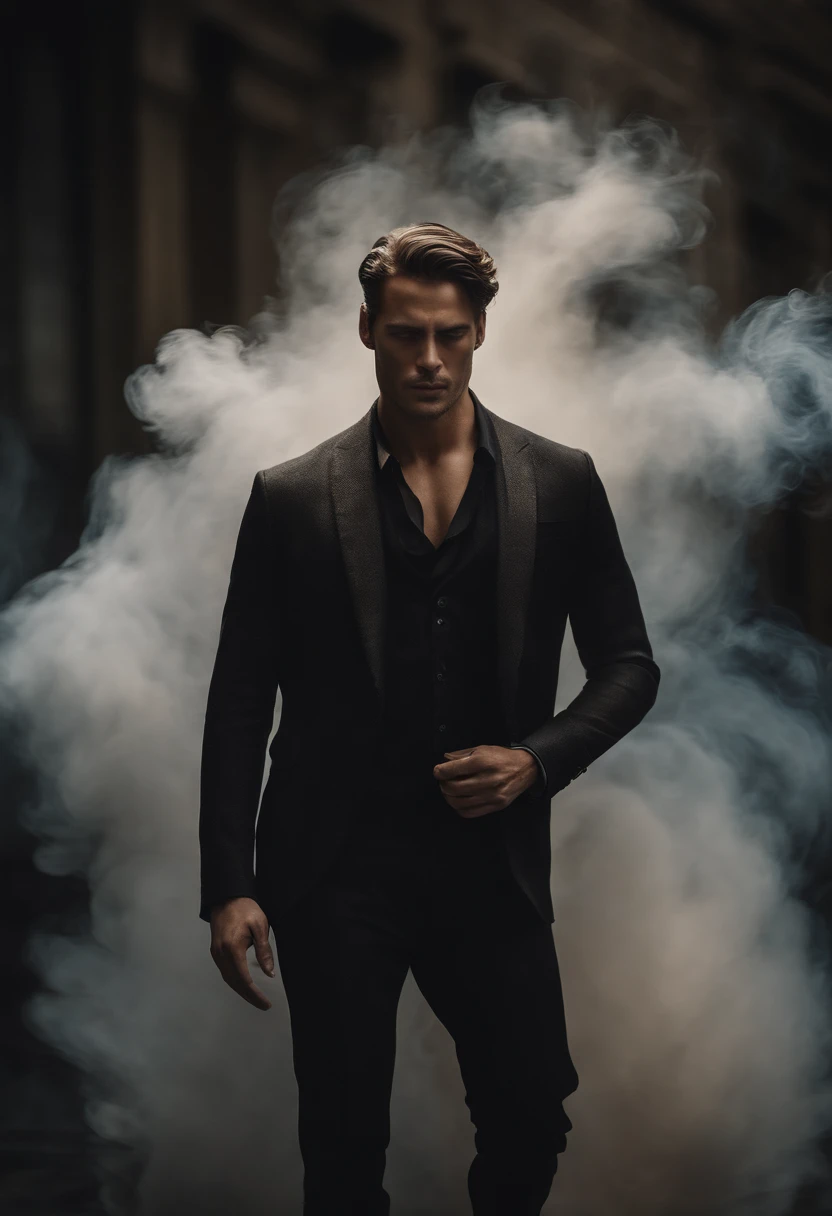 ethereal photo of the face of a man looking to the right, emerging from swirling strokes of smoke and vapors, style of Peter Lindbergh, intricate artwork masterpiece, ominous, golden ratio, trending on cgsociety, intricate, epic, trending on artstation, by artgerm, highly detailed, vibrant, production cinematic character render, ultra high quality model
