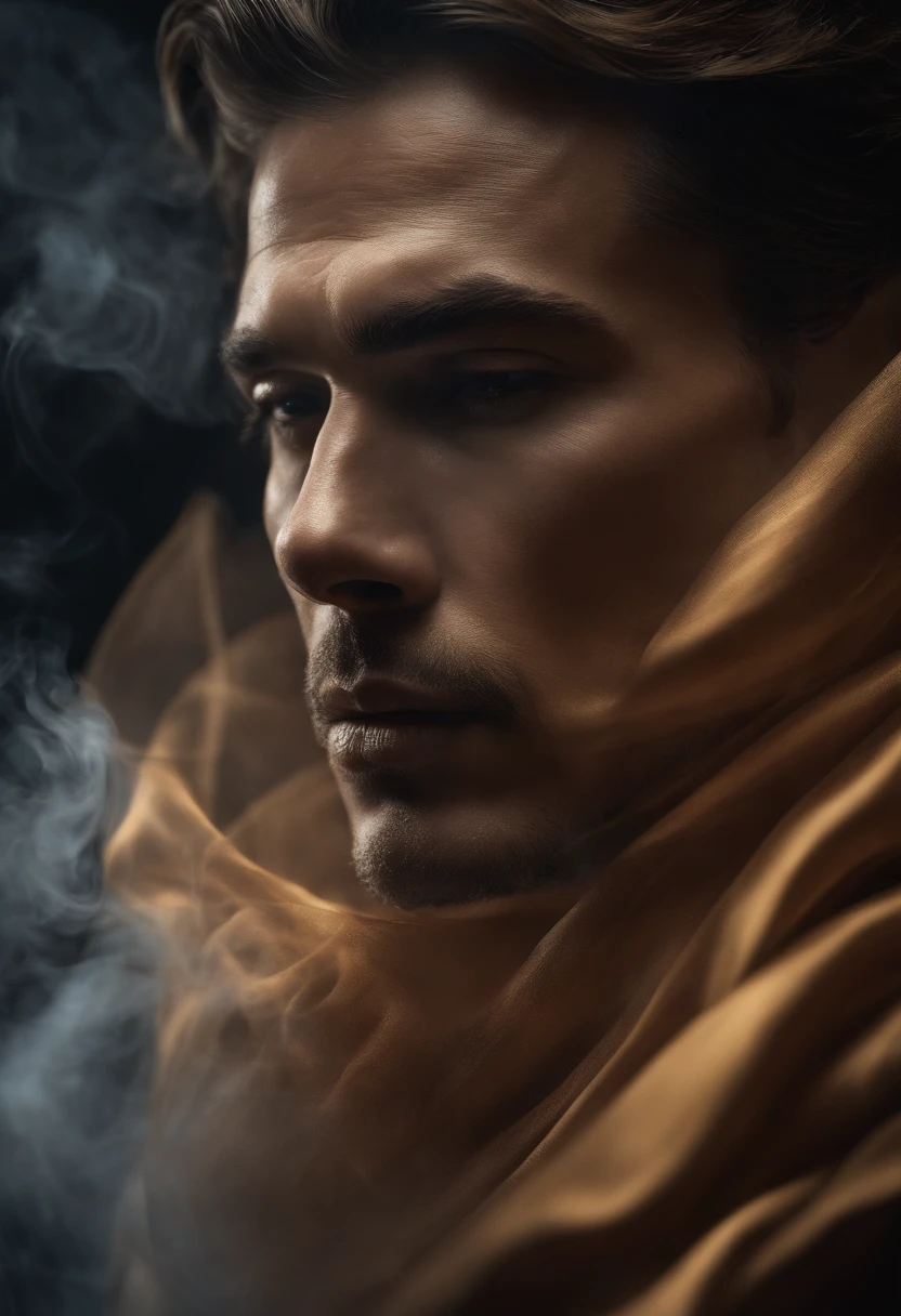 ethereal photo of the face of a man looking to the right, emerging from swirling strokes of smoke and vapors, style of Peter Lindbergh, intricate artwork masterpiece, ominous, golden ratio, trending on cgsociety, intricate, epic, trending on artstation, by artgerm, highly detailed, vibrant, production cinematic character render, ultra high quality model