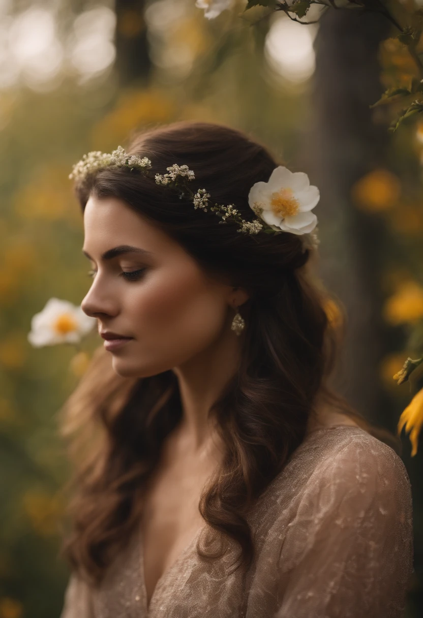 woman back in nature beehives flowers high detail 4k