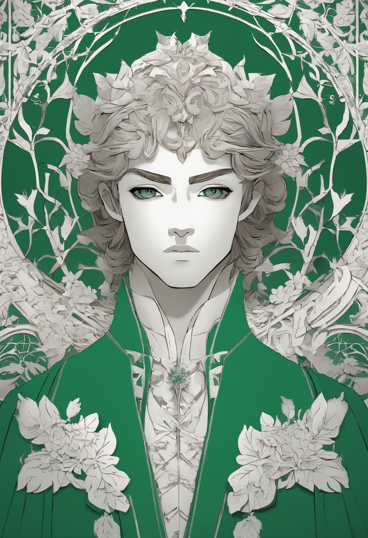 Anime - Stylistic image of a man in a green cloak and a green cape, casimir art, Beautiful androgynous prince, handsome guy in demon killer art, picture of a male cleric, official character illustration, Delicate androgynous prince, inspired in kris from deltarrune, offcial art, official character art, dressed like a cleric