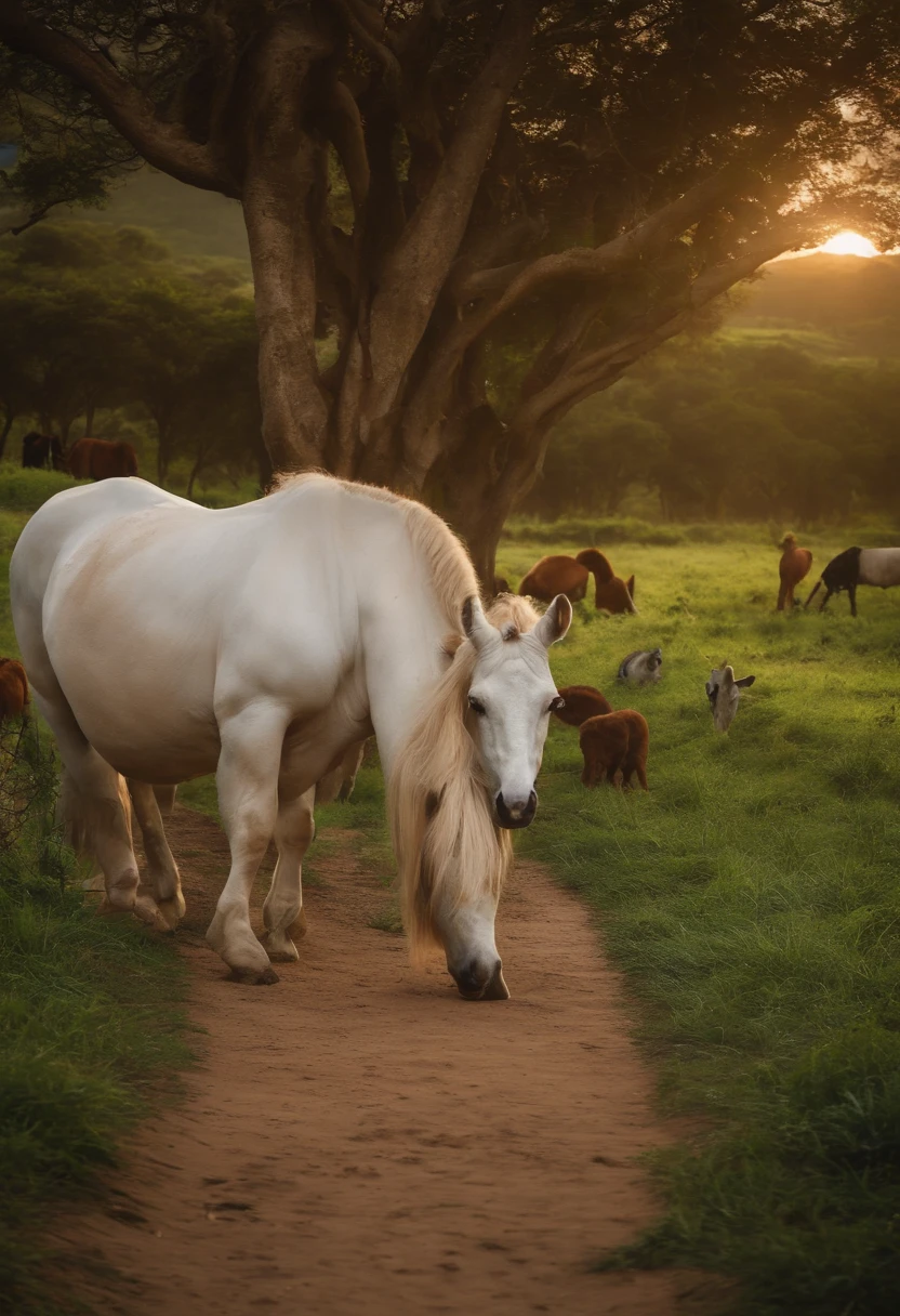 desenhe uma fazenda com umns animais pastando para colorir
