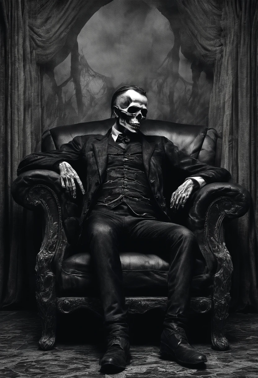 A man is sleeping sitting on a sofa。Completely realistic, Full high resolution, Well made,detail-rich