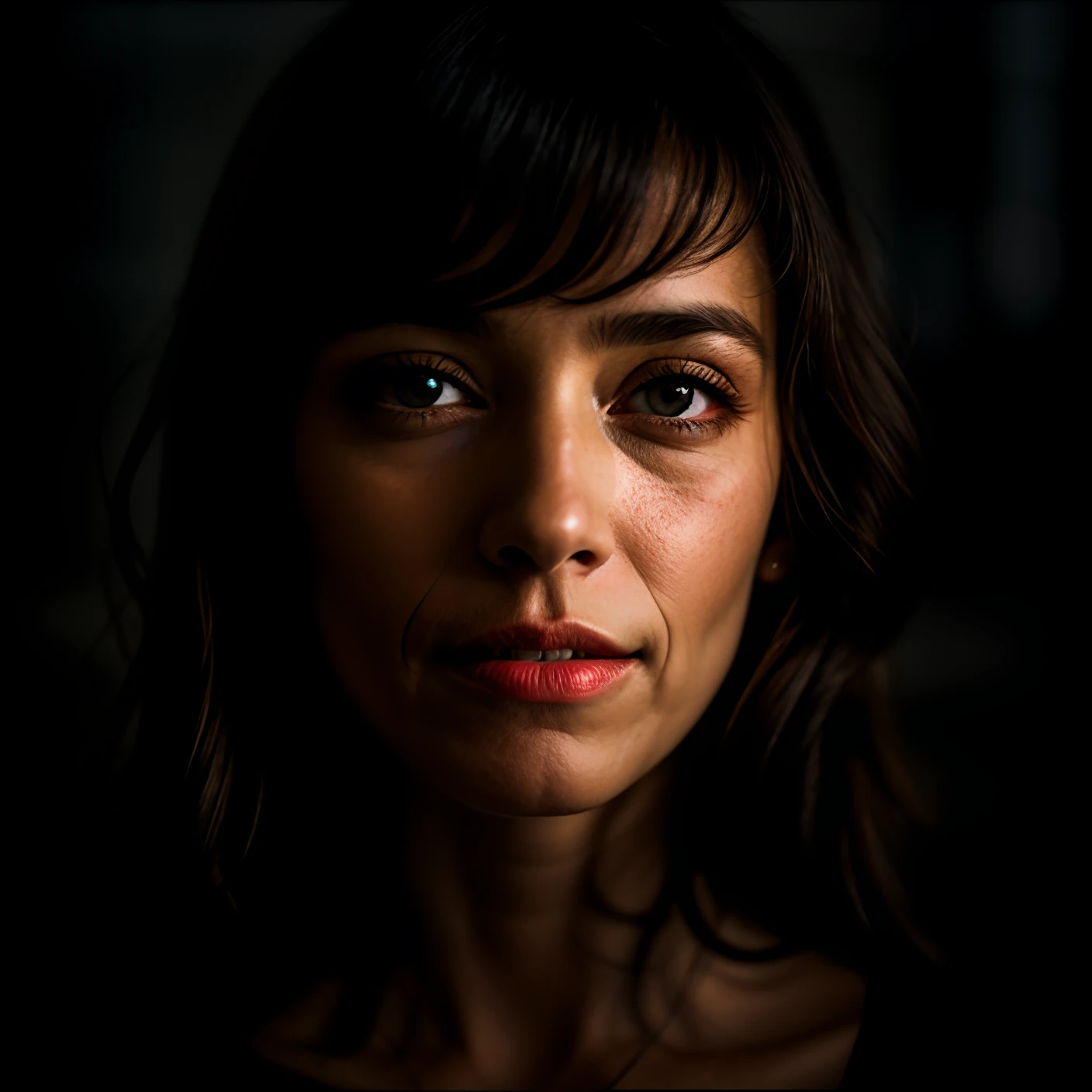 Femme nue , POV, Par Lee Jeffries, Nikon D850, Photographie de film ,4 Kodak Portra 400 ,camera f1.6 lentilles ,couleurs riches ,hyper realistic ,lifelike texture, dramatic lighting , Cinestill 800,), (high detail face:1.4), Des yeux parfaits, realistic iris, Des dents parfaites, (sourire:0.7), (background inside dark, morose, private study:1.3) ,