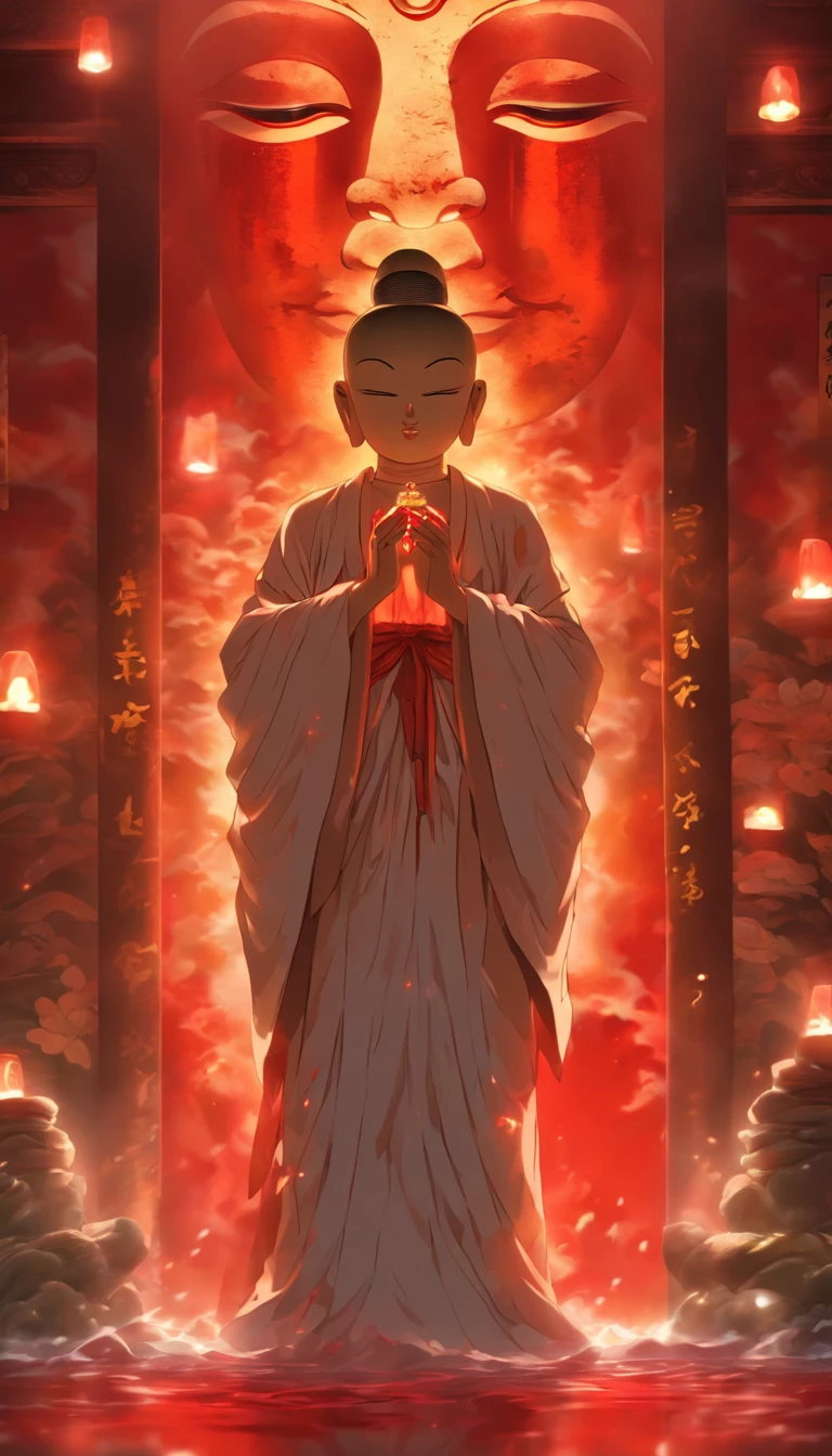 Blood red room, Flashing white TV screen, BUDDHA STATUE, Cover one eye and face, Bright red eyes, Wearing a white transparent robe, Looming full breasts,liquor,Devil, reaching out her hands,Straighten your body, Red nails are exposed, Pinch the camera, hyper HD, Anatomically correct, Textured skin, Super detail, High details, High quality, A high resolution, 8K, hyper HD, Anatomically correct, Textured skin, Super detail, High details, High quality, Best quality, 8K,Leishnampo,Room 2,Horror