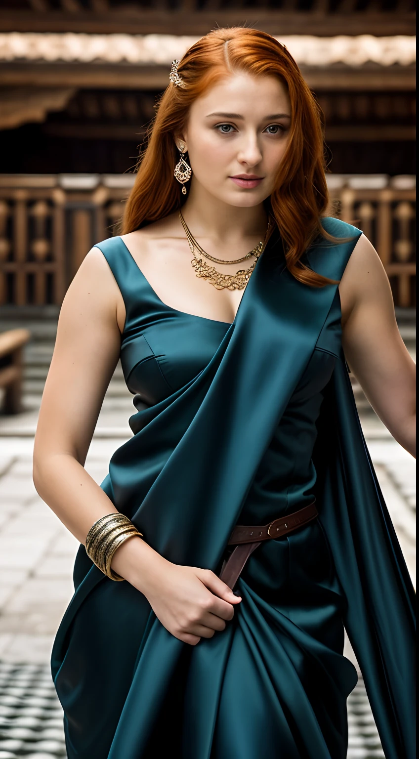 Foto RAW, Sansa Stark, Extremely gorgeous lady, Sansa Stark PLAYED BY Sophie Turner, Queen Sansa Stark, she is a mature woman now, milf, sexy mediaeval battle dress, gladiator woman, body, 45 years old Woman, body revealing costumes, perky breast, alluring figure, big natural breast, mediaeval costumes, mediaeval queen dress, erotic costumes, lusty physique, seductive figure can capture every people's attention, Game of thrones costumes, revealing captivating figure, Mediaeval costumes, revealing clothes, A tomboy, she would rather fence than dance, warrior queen , game of thrones screen caps, Game of Thrones Series, (pele altamente detalhada: 1.2), 8k UHD, DSLR, soft-lighting, alta qualidade, grain of film, Fujifilm XT3