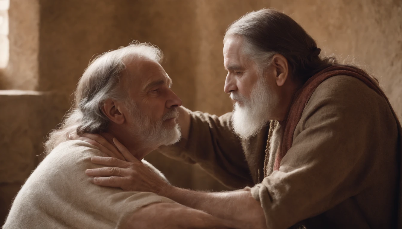 Imagine a high-resolution, photorealistic image that exquisitely captures a person genuinely praying. The person is kneeling with both hands carefully joined, in a gesture of deep devotion. The backlight is absolutely realistic, emanating from a celestial source and filling the scene with a soft, natural glow. Every detail of the image is offered, from the wrinkles on the subject's hands to the subtle nuances of shadow and light on their face. The image quality is exceptional, with textures, cores and details that seem to pop off the screen. This image is an impressive representation of faith and spirituality, capable of touching the hearts of those who contemplate it.