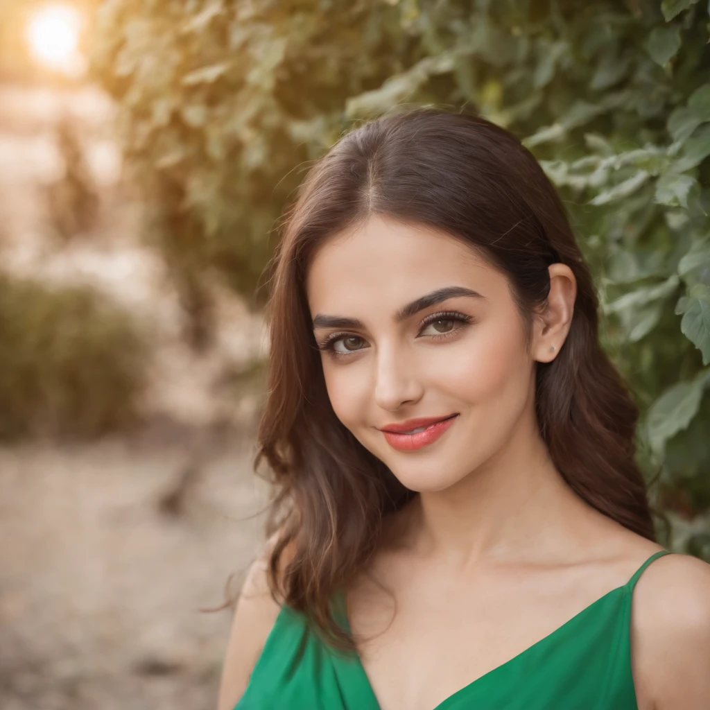 so beautiful Iranian girl with a wheatish complexion, an innocent and charming smile, large green eyes, wearing a red silky sexy dress, selfie, her light brown hair flowing, black sun glasses, in ladies gym,