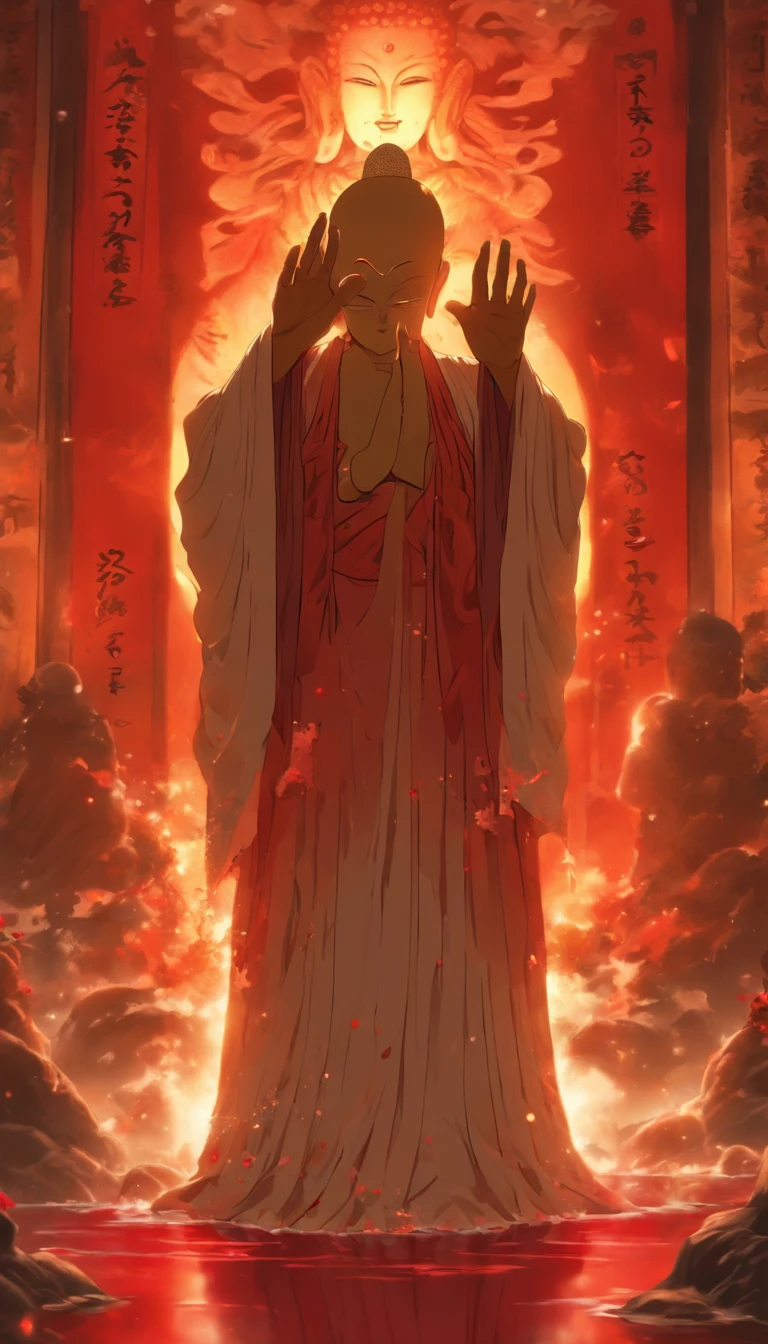 Blood red room, Flashing white TV screen, BUDDHA STATUE, Cover one eye and face, Bright red eyes, Wearing a white transparent robe, Looming full breasts,liquor,Devil, reaching out her hands,Straighten your body, Red nails are exposed, Pinch the camera, hyper HD, Anatomically correct, Textured skin, Super detail, High details, High quality, A high resolution, 8K, hyper HD, Anatomically correct, Textured skin, Super detail, High details, High quality, Best quality, 8K,Leishnampo,Room 2,Horror