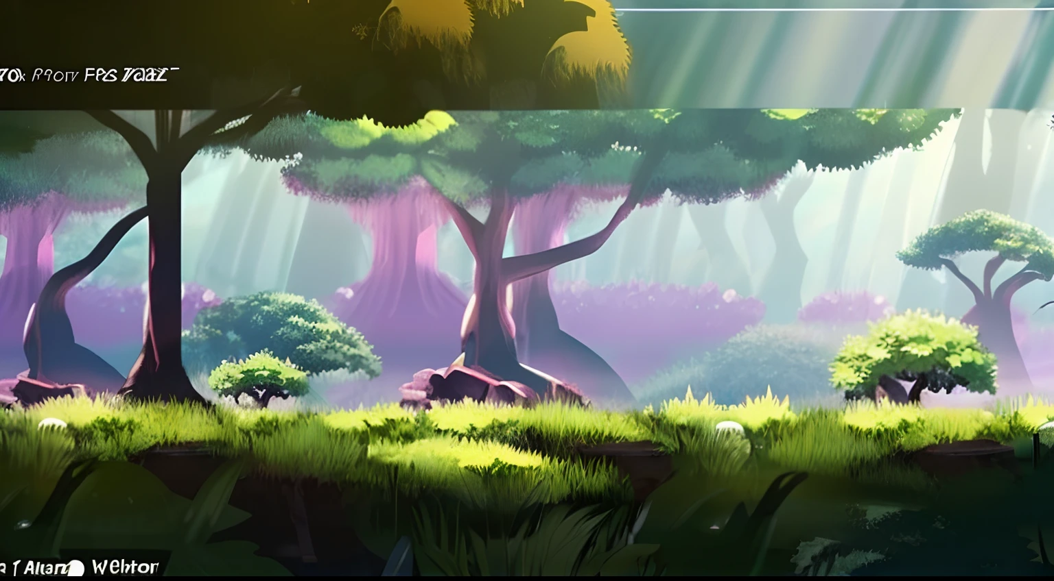 There is a horizontal platform of a mystical forest in a concept art for a 2D game, arte conceitual, paisagem horizonal, jogo de plataforma 2d, Plataformas :1.2, (obra prima),(melhor qualidade), 8k, dynamic light, dynamic shadows, Videogame