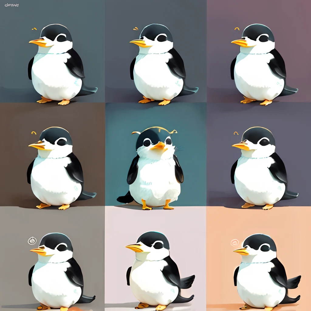 Pequeno pinguim, various poses and expressions in white jundo, children's book ilustration style, simples, fofo 6 anos
