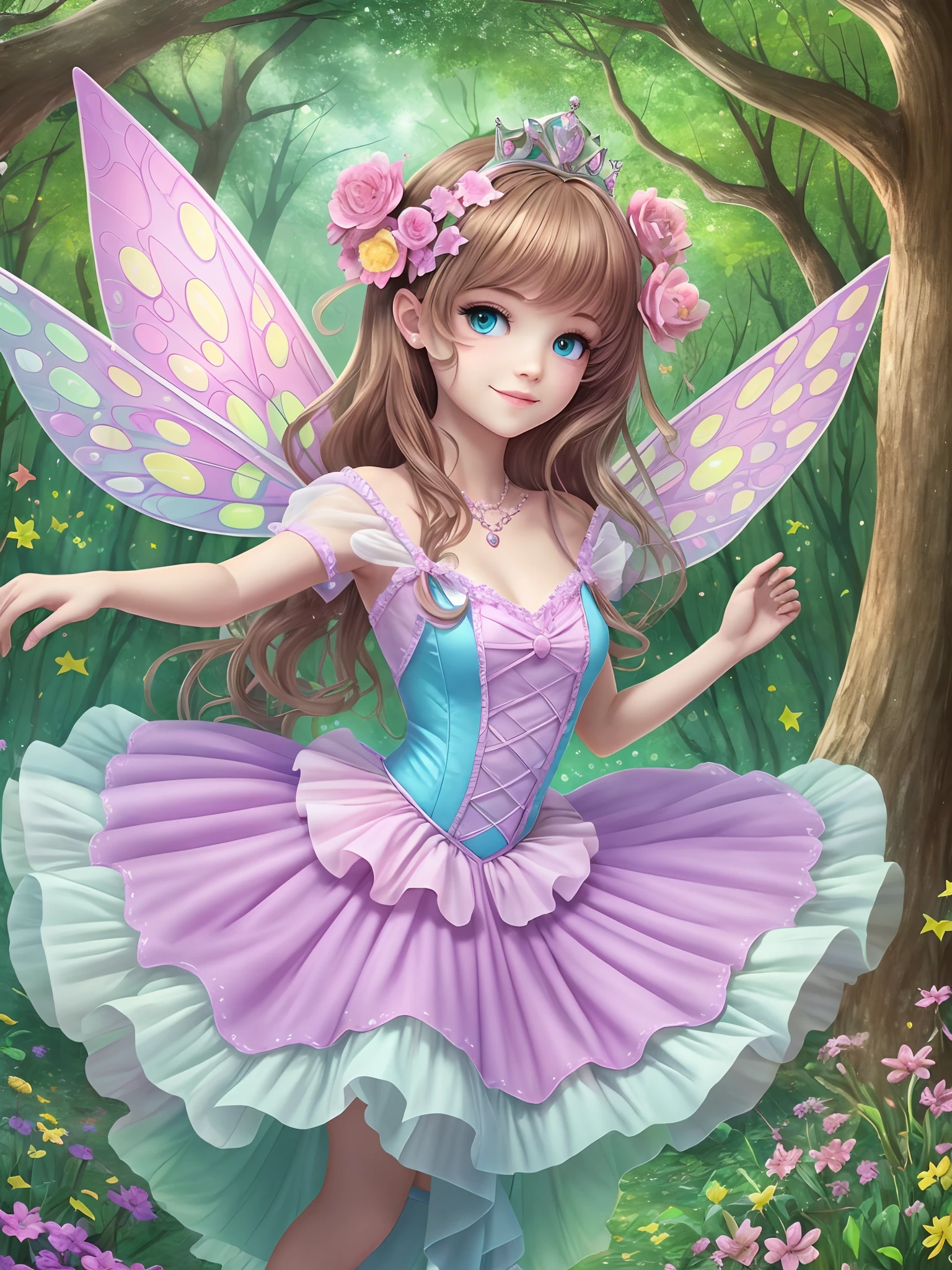 estilo preto e branco, livro de pintar, a pretty princess fairy girl , Flying in the forest, for coloring books,432703232beautiful fairies --auto --s2