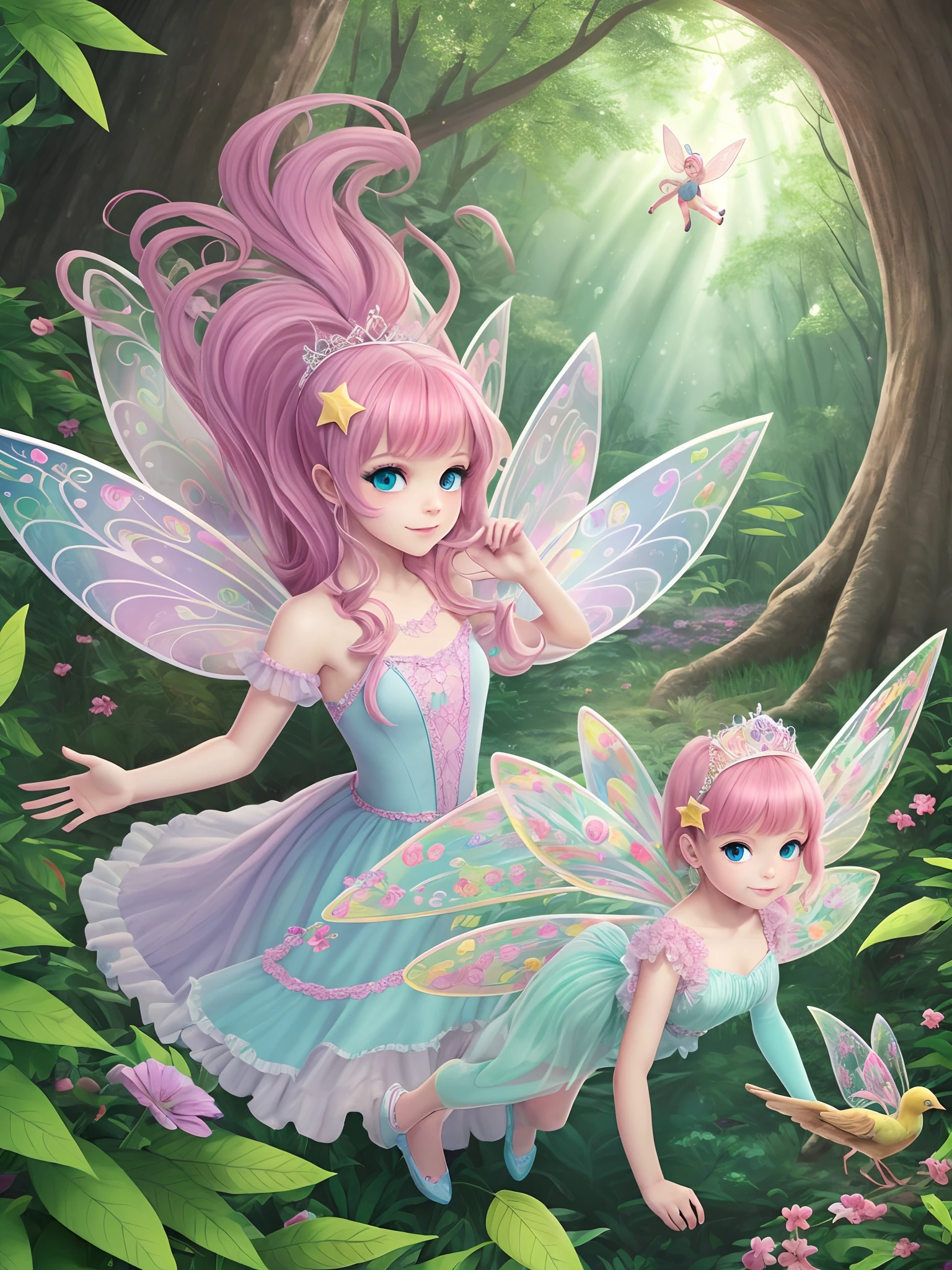 witch, super cute fairy with big bright eyes friends with Unicorn, digital painting, dreamlike, intricate details, sharp focus, trending on artstation, art by lois van baarle and loish and ross tran and rossdraws and sam yang and samis arts and artgerm, fairy tales, pixar, disney, dreamworks style, surrounded by magical fairies in a dreamlike forest, rendered in intricate detail in a digital painting with sharp focus, inspired by fairy tales and animated movies from pixar, Disney, and dreamworks, and created by the talented artists lois van baarle, Loish, Ross Tran, Rossdraws, sam yang, samis arts, and artgerm, Trending on Artstation, this artwork is sure to capture hearts with its delightful charm, (Chibi:1,3)