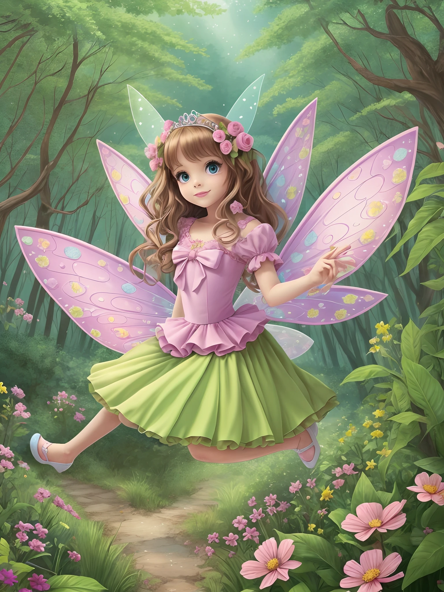 a pretty princess fairy girl , Flying in the forest, for coloring books,432703232beautiful fairies --auto --s2