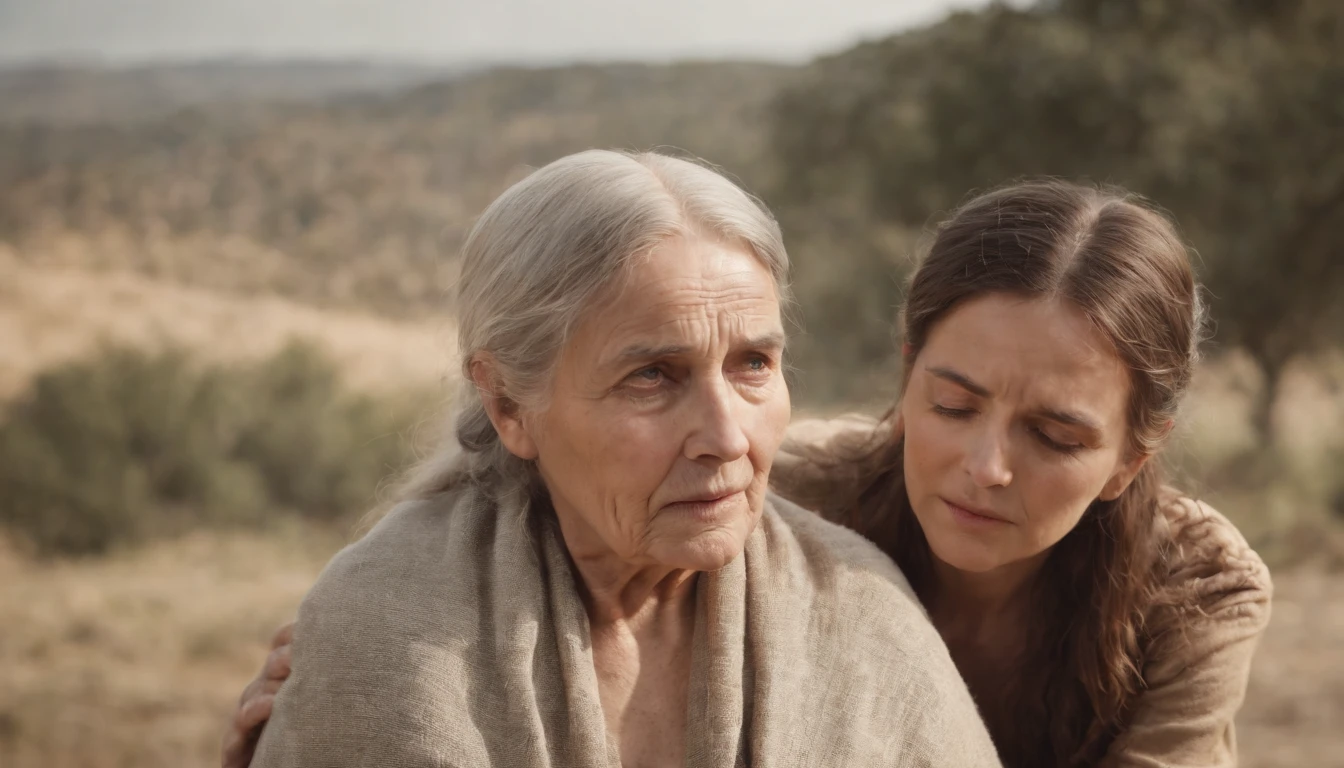 a beautiful young Shulamite woman caring for a sick old man with zeal, in the old testament