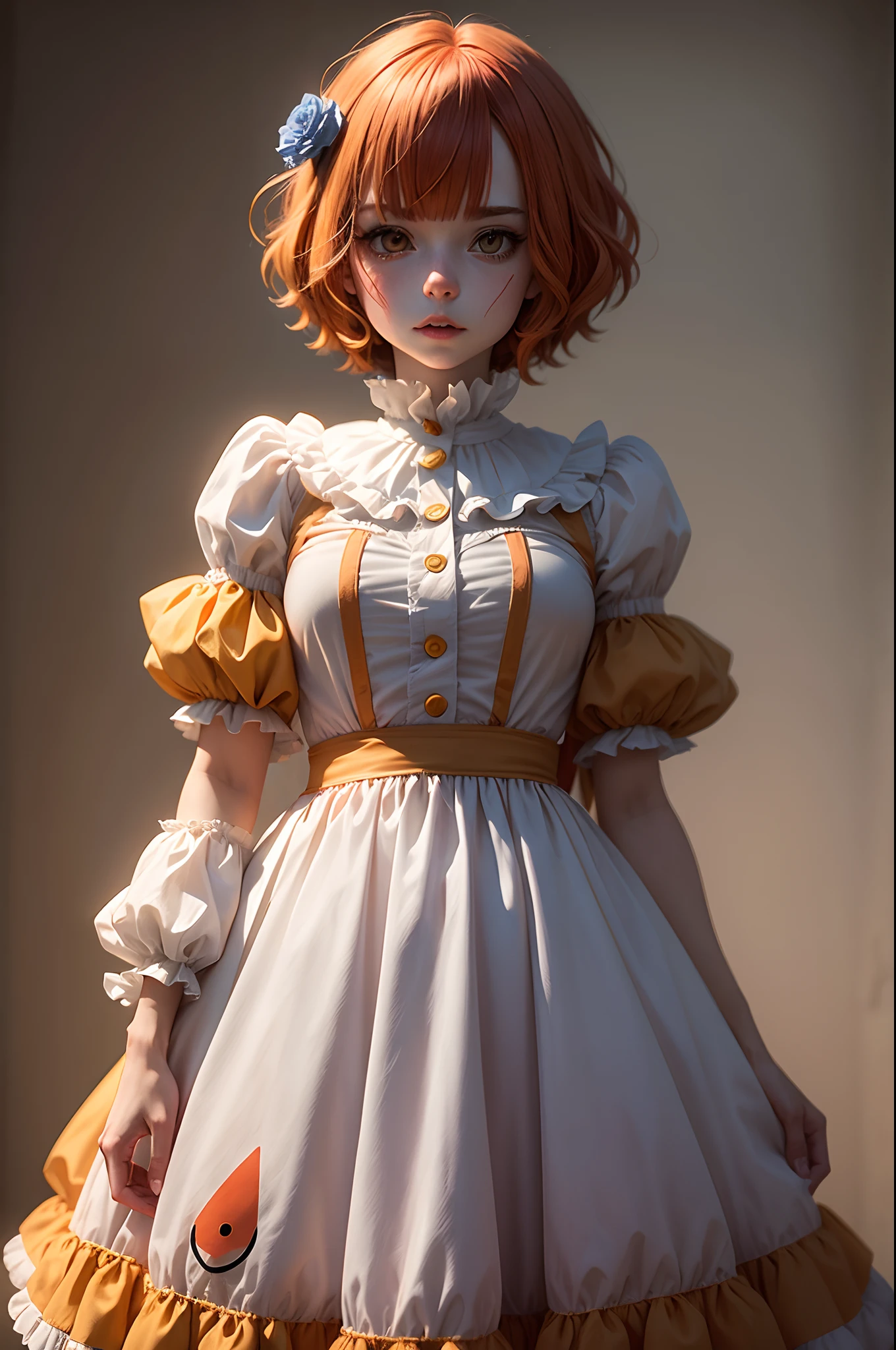 1 chica anime, con vestuario de pennywise stephen king, chica anime como pennywise