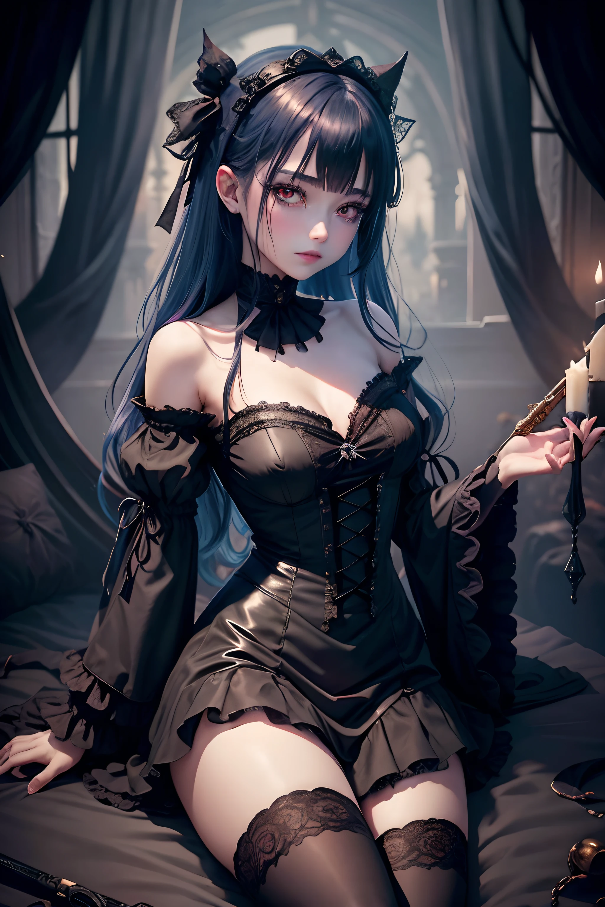 Hard Dark Gothic Makeup、Maniacal、Deep night sky、horor、Black Dark Eyeshadow、crying how bright、mourn、Good skin luster、Dark Gothic Makeup、Dark smile、Restless Palace、Expressions of sexual arousal、Fragrant beauty、22year old、Lying、seductiv、Strong sexual pleasure facial expressions、A look of shame、Dark Gothic、Gothic ta、bell sleeves、Wizard Sleeve、Obscene look、Stained glass background、masutepiece、Best Quality、Refers to 5 books、Sweat glitters on my chest、Expression of sexual pleasure in anguish、Drunken face、maid clothes、Mysterious、noble、Face holding back the toilet、flirty gothic lolithes、the body is wet and shiny、Transcendent sex appeal、Lots of glitter on the thighs、I'm sweating a lot、Affectionate smile、twin-tail hair、my thighs are so wet、jet black ruffle skirt、Shaded、right blue eye, left eye is red、Gothic bed covered with roses、Transcendent Bewitching Pose、Arch the back、stick out buttocks、knee high socks、thigh-high socks、A lot of sweat and stickiness on the thighs、Plenty of plump, shiny thighs、Sweat shining generously on the thighs、The whole body is shiny with sweat、platform heel shoes、Quite sweaty、My thighs are sweaty、heavy make up、breast size modest、black lipstick、Heavy dark gothic long dress、bright pink hair、Long hair straight hair、stain glass、black metal world、sloppily open your legs、My thighs are a little glamorous、Beautifying the world、sit on a bed of roses、Goth loli clo、Lower your arms、a little slender、