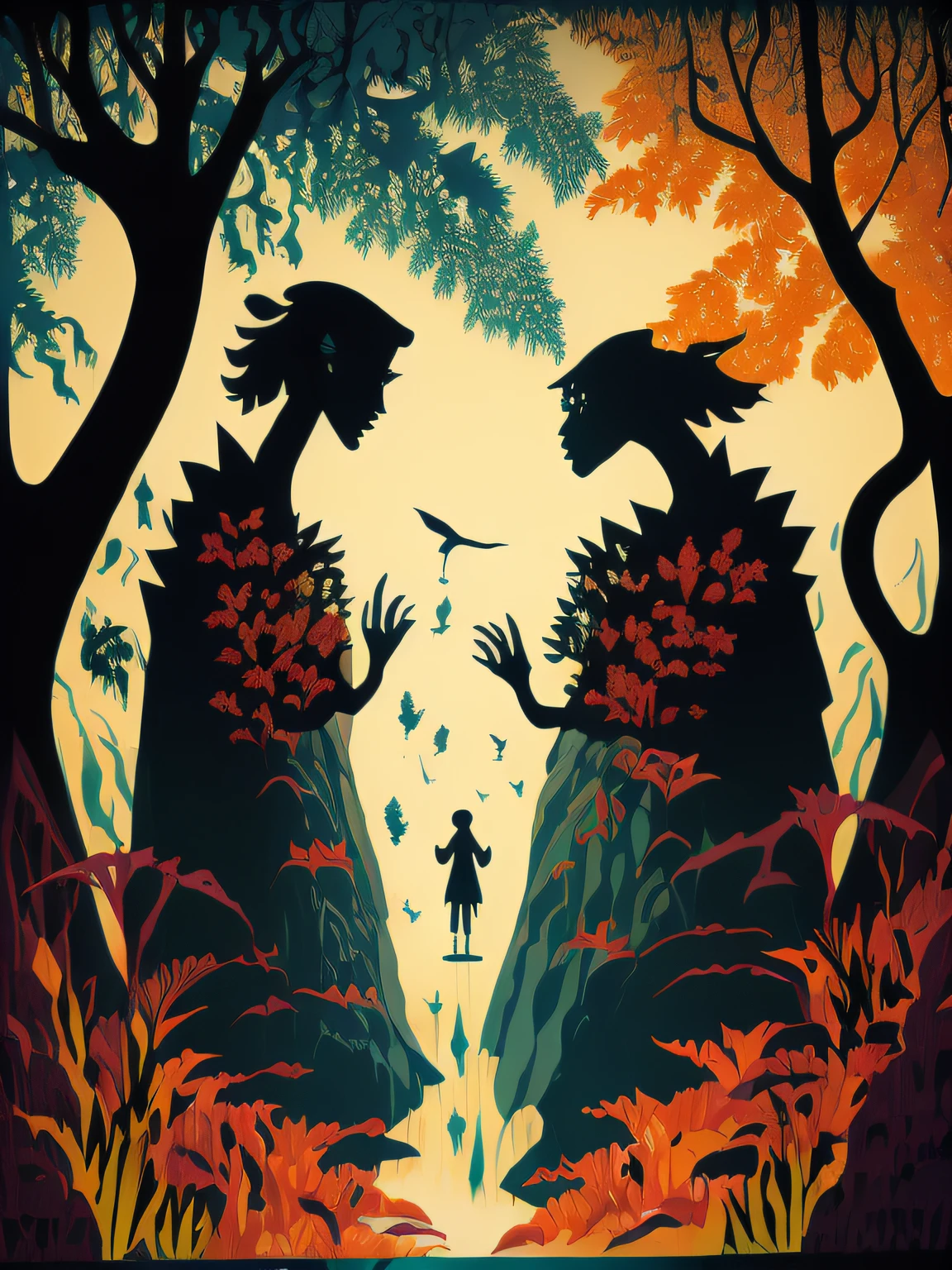 Lotte Reinige Style, 1 man, fantasy jungle, colorful