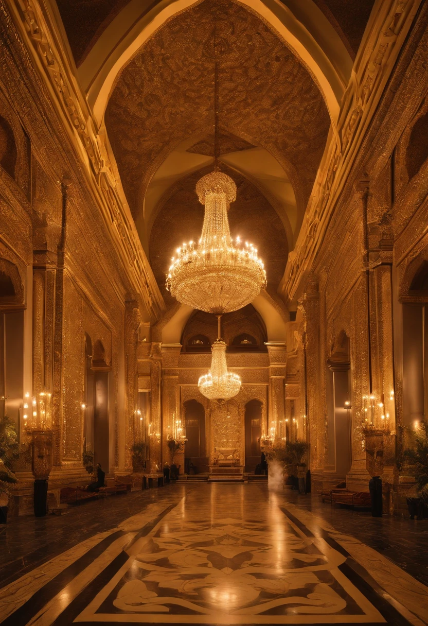 The majestic palace façade, adorned with intricate architectural details, shines brightly in the sunlight, adding to the overall grandeur of the moment. The subjects, dressed in luxurious attire, wait with reverence at the entrance, creating an image of great pomp and ceremony. One can almost imagine the sound of trumpets and drums heralding the arrival of the Sultan himself!
It's clear that this is a momentous occasion, with everyone involved taking great care to show their respect and devotion to the ruling power. The atmosphere must be one of great pageantry and celebration, with the subjects eager to demonstrate their loyalty and wealth. The entire scene exudes a sense of opulence and splendor, transporting the viewer to a bygone era of grandeur and tradition
