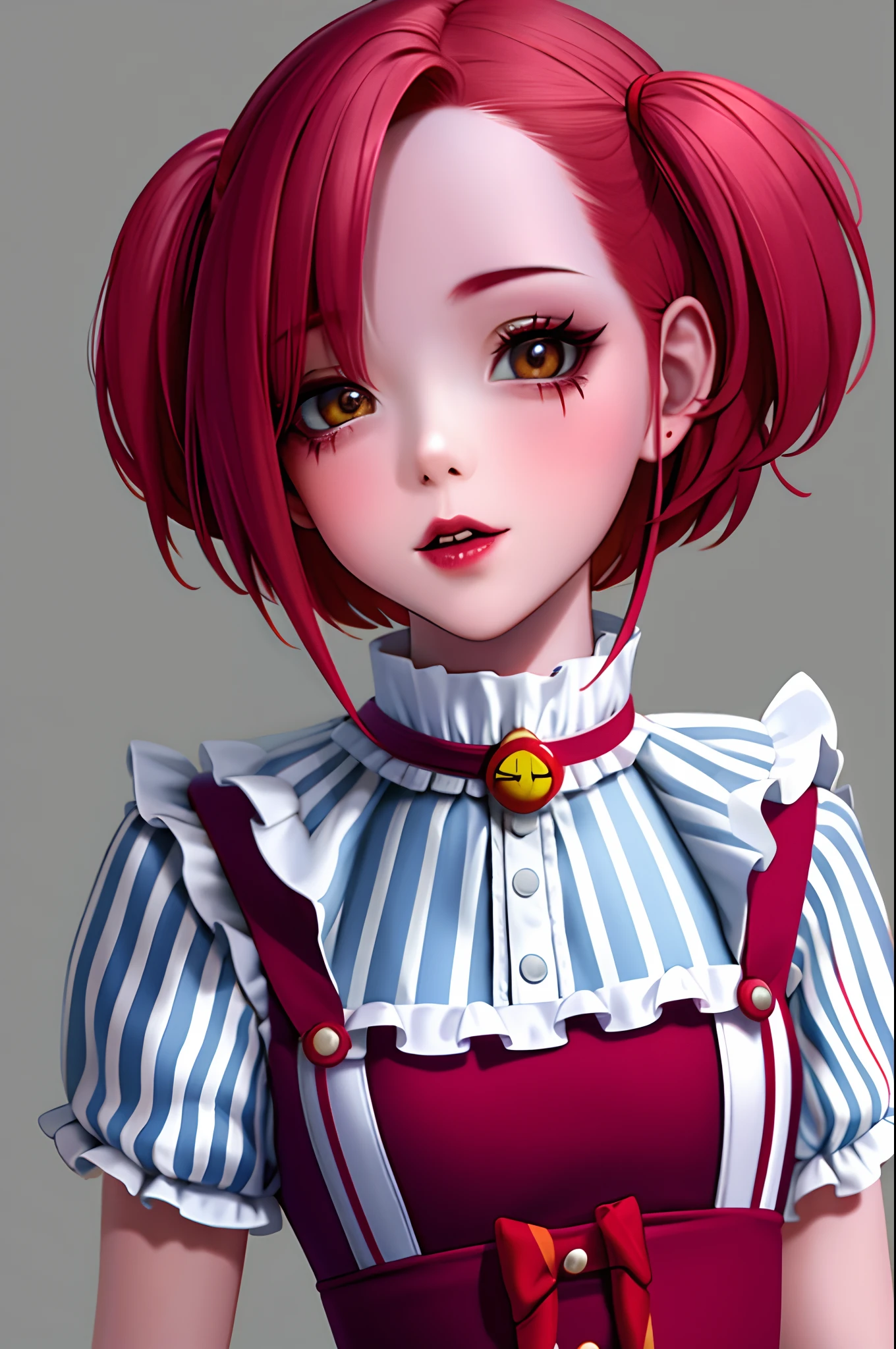 1chica, solo, tema pennywise, mirando al espectador, pechos normales, retrato, de lado, chica mala, ((hembra madura)) con vestuaria de pennywise