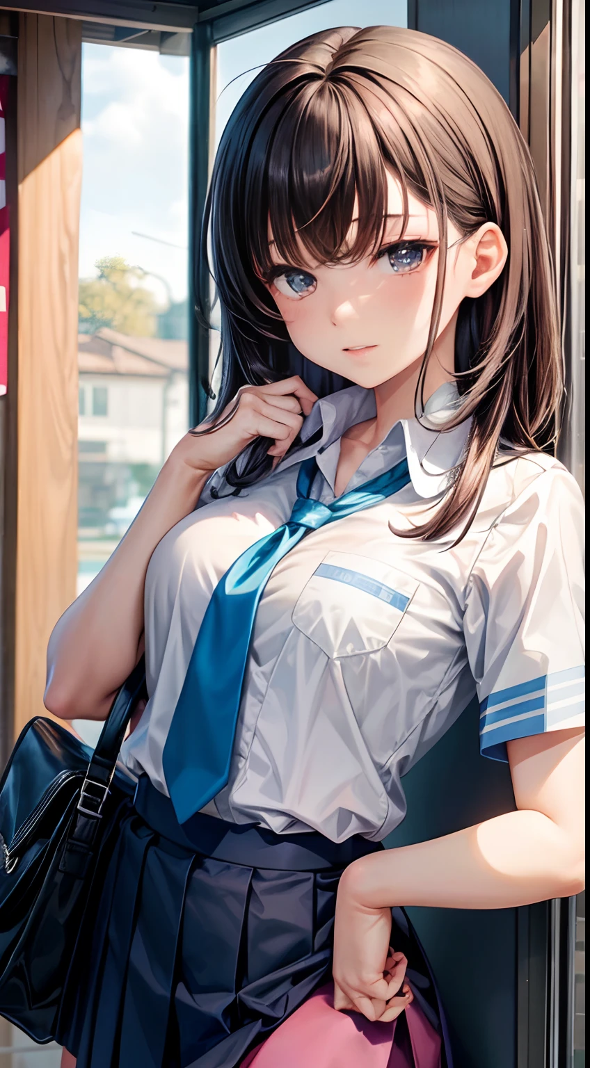 I'm a girl in a high school uniform。shorth hair