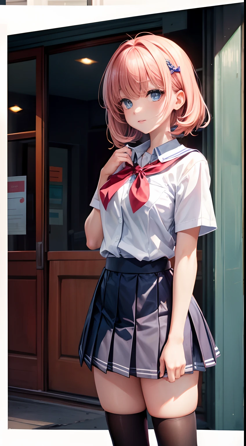 I'm a girl in a high school uniform。shorth hair