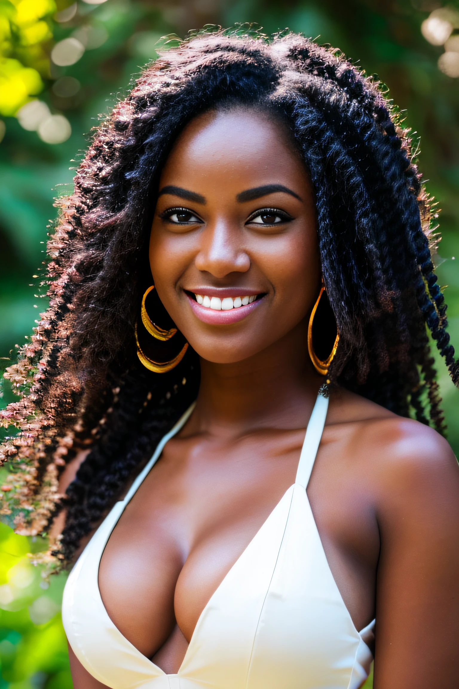 busty,showing cleavage, legs open, beautiful dark skin girl with sci-fi clothes,lovely detailed eyes,plump lips,longeyelashes,sun-kissed skin,chic fashion style,confident smile,natural hair,peaceful garden background,soft sunlight,romantic atmosphere,vibrant colors,happy expression,(best quality,4k,highres:1.2),ultra-detailed,photorealistic,vivid colors,studio lighting --auto