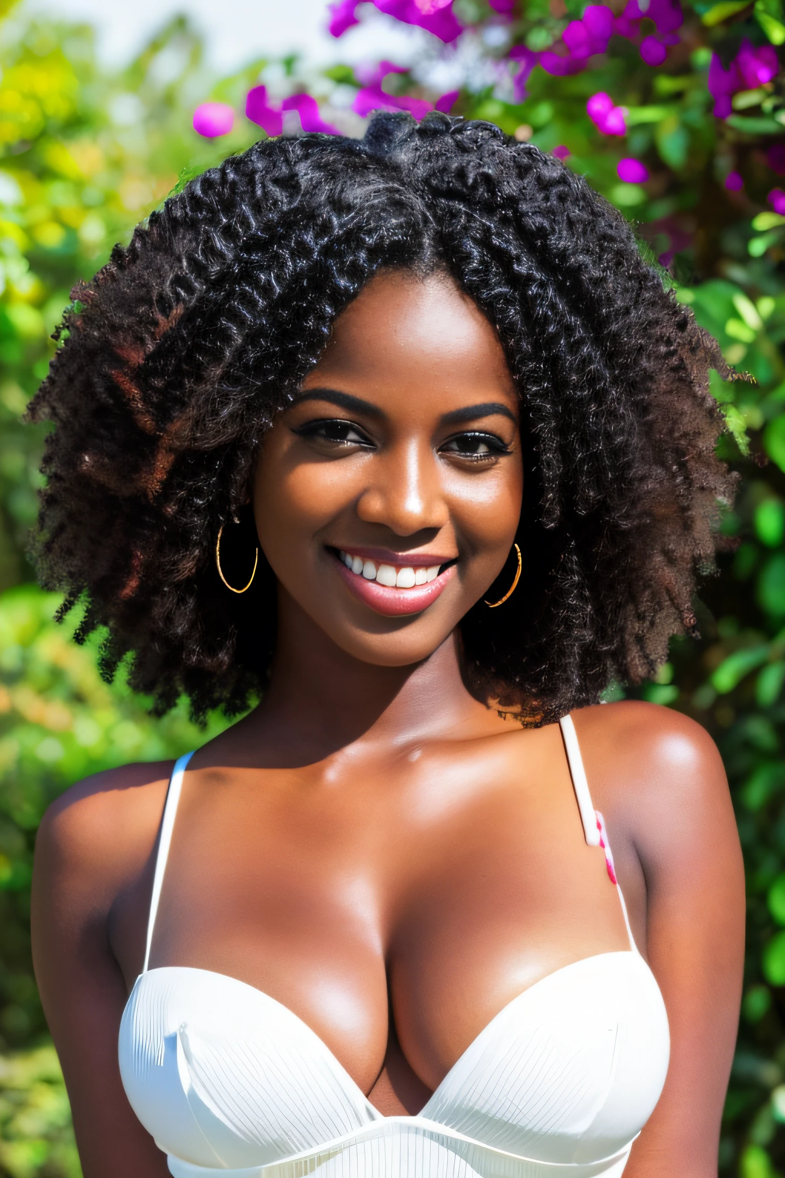 busty,showing cleavage, legs open, beautiful dark skin girl with sci-fi clothes,lovely detailed eyes,plump lips,longeyelashes,sun-kissed skin,chic fashion style,confident smile,natural hair,peaceful garden background,soft sunlight,romantic atmosphere,vibrant colors,happy expression,(best quality,4k,highres:1.2),ultra-detailed,photorealistic,vivid colors,studio lighting --auto
