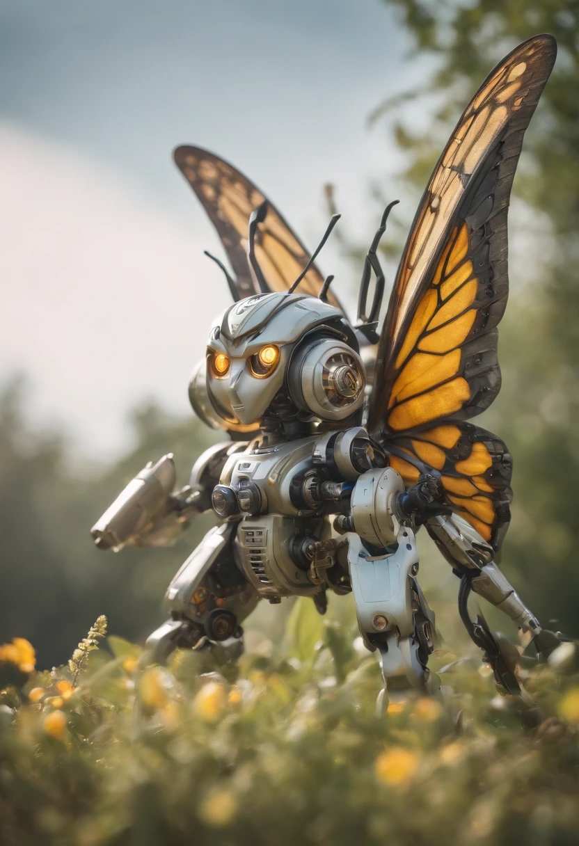 a butterfly mecha
, in style by 32K studio photo on smooth background, short sharp focus, vanishing point, vignetting, HQ, UHD, colored, fine details,