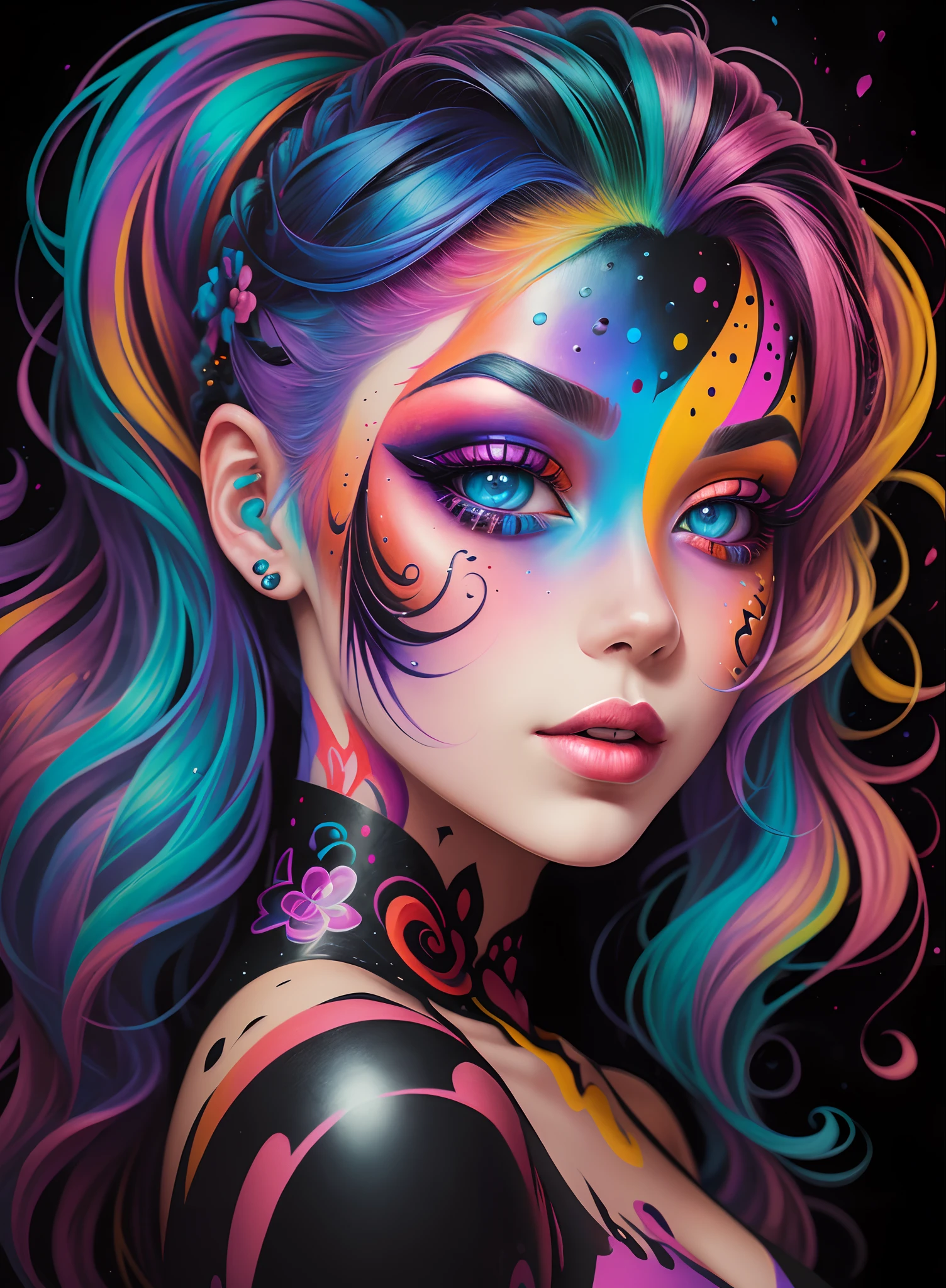 1girl,(colorful_hair:1.1),(zentangle, mandala, tangle, entangle:0.6),(fractal art),the most beautiful form of chaos,brutalist designed,